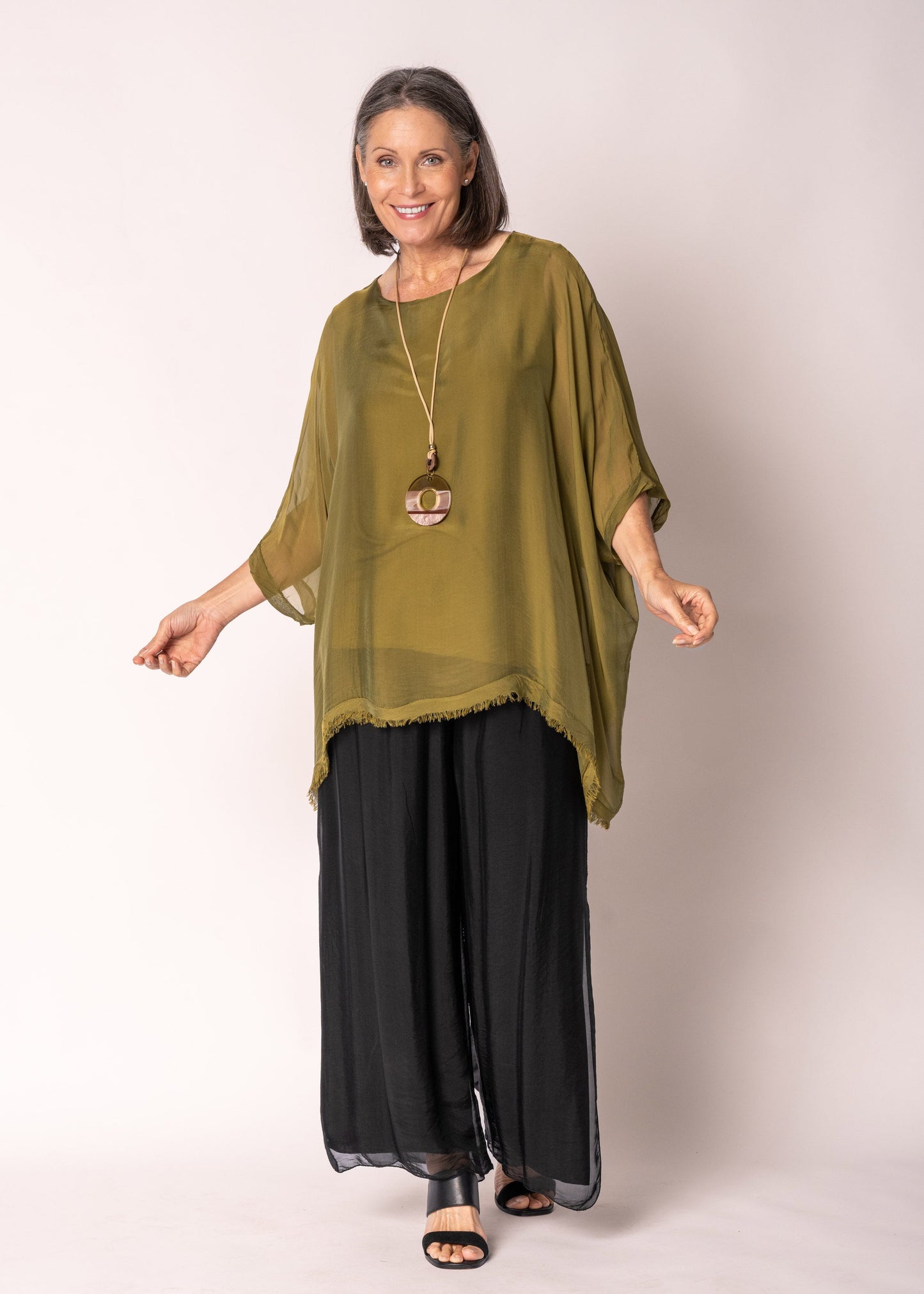 Emiliana Silk Top in Green Olive