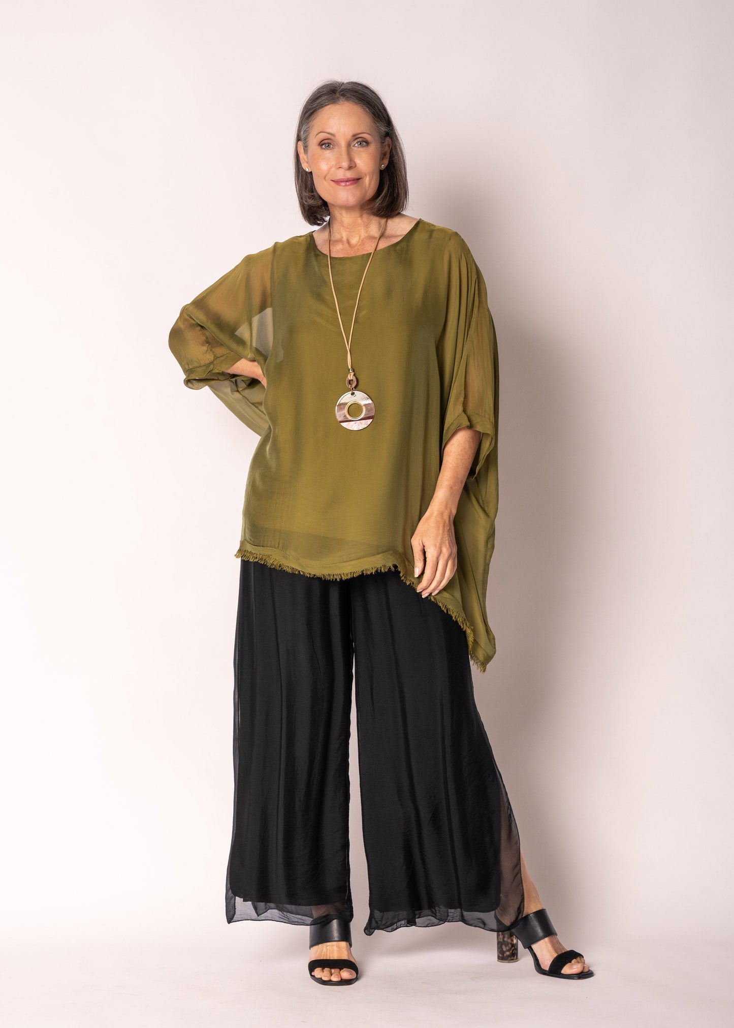 Emiliana Silk Top in Green Olive