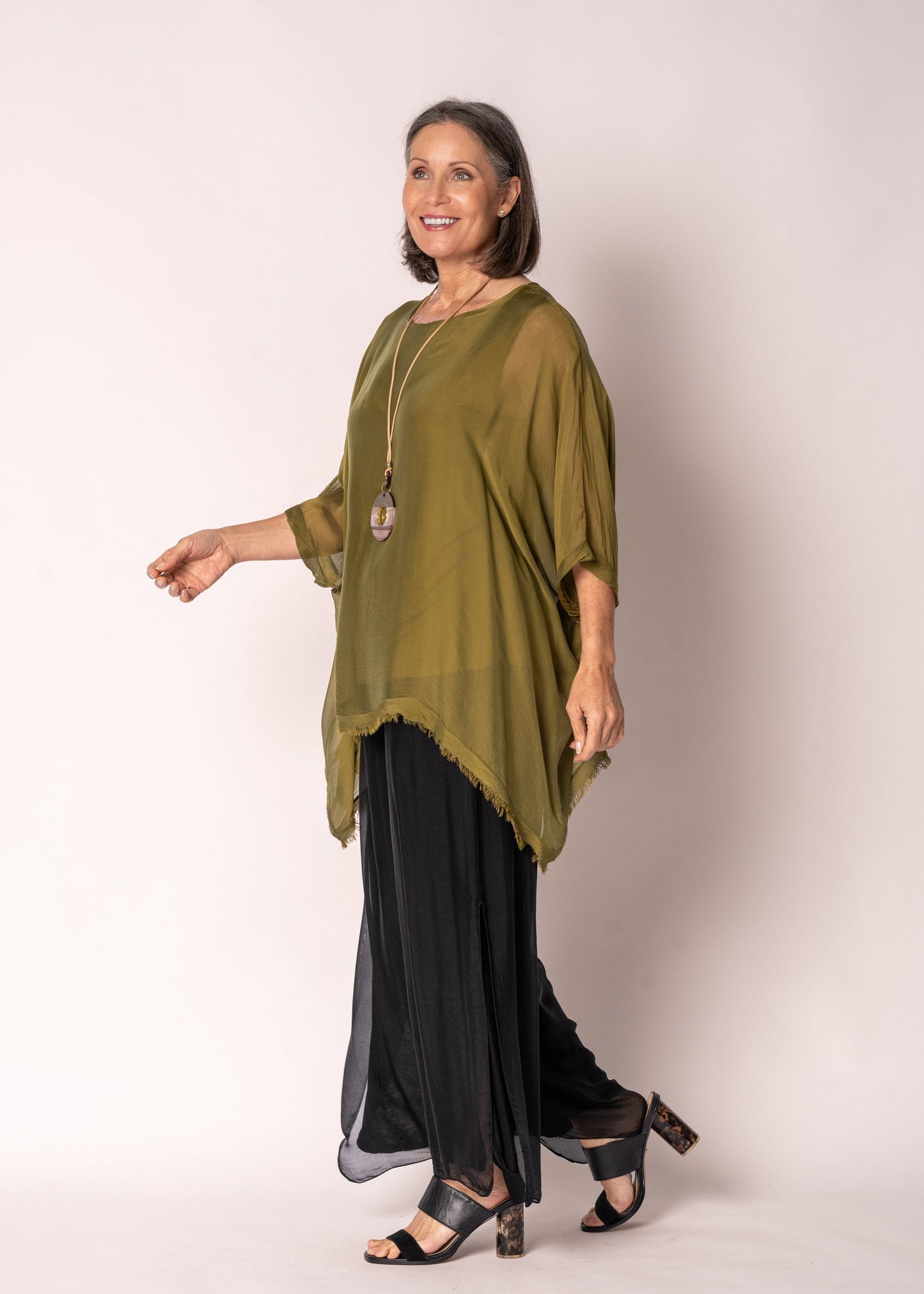 Emiliana Silk Top in Green Olive