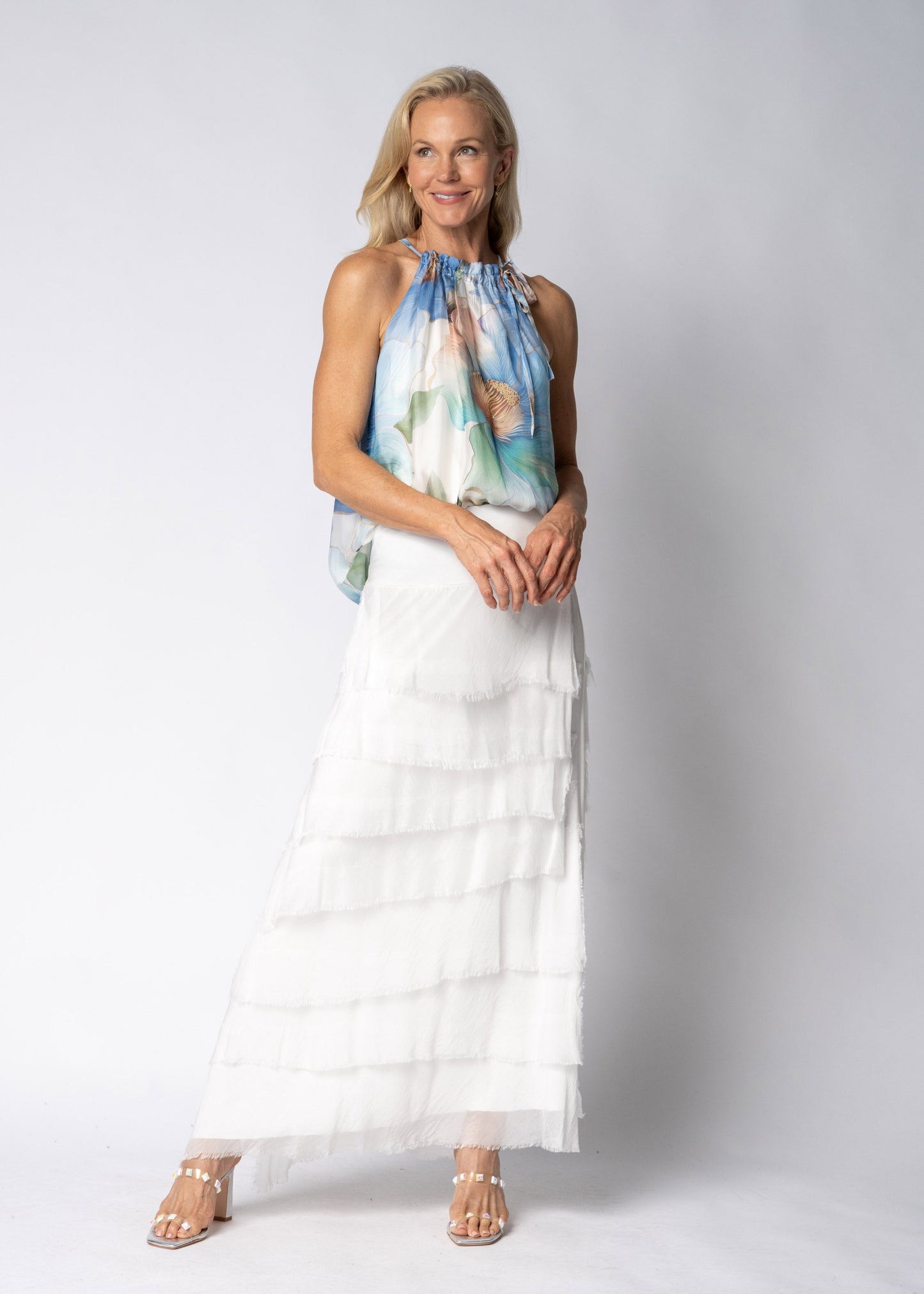 Aderra Silk Top in Jeans Blue