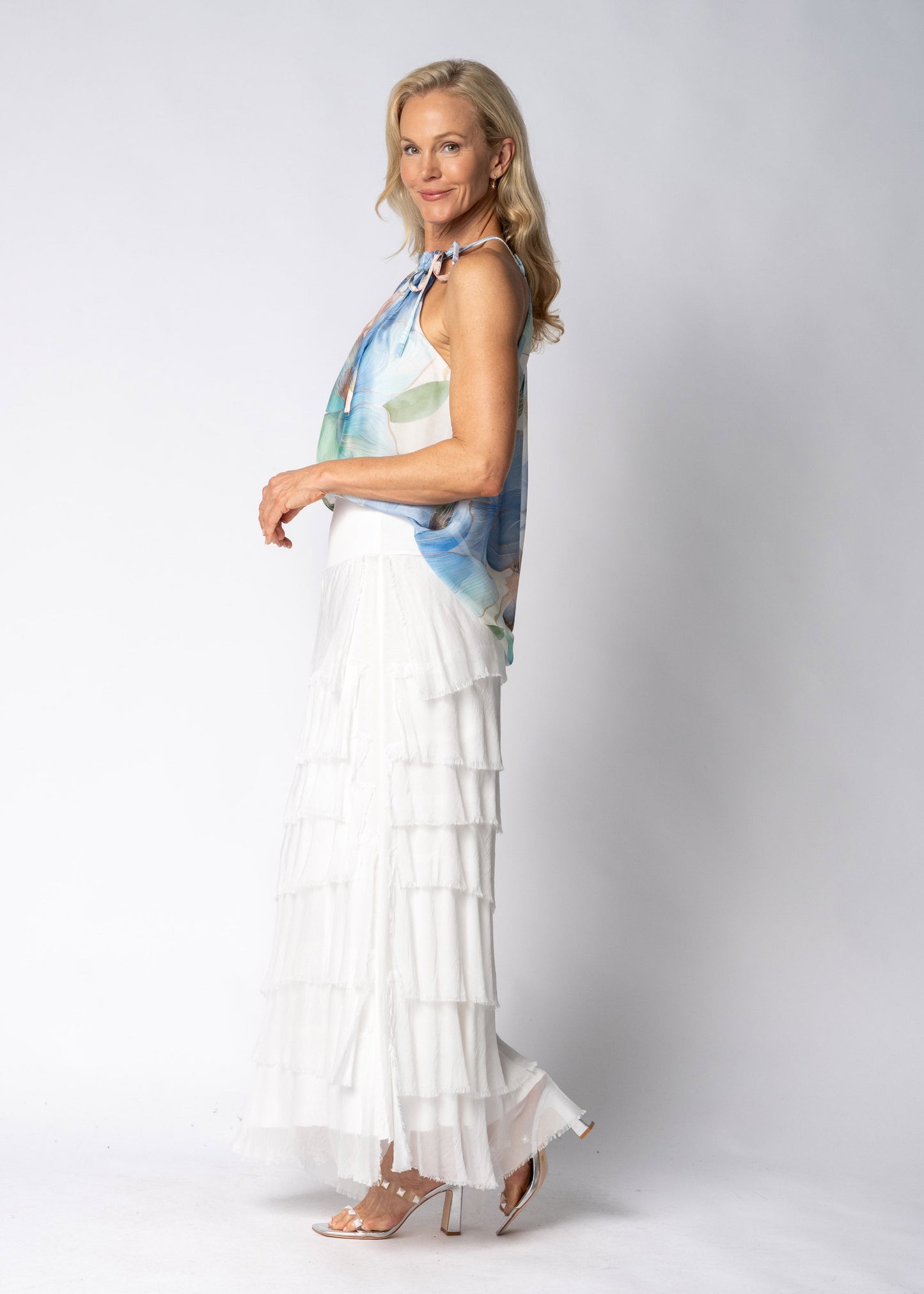 Aderra Silk Top in Jeans Blue