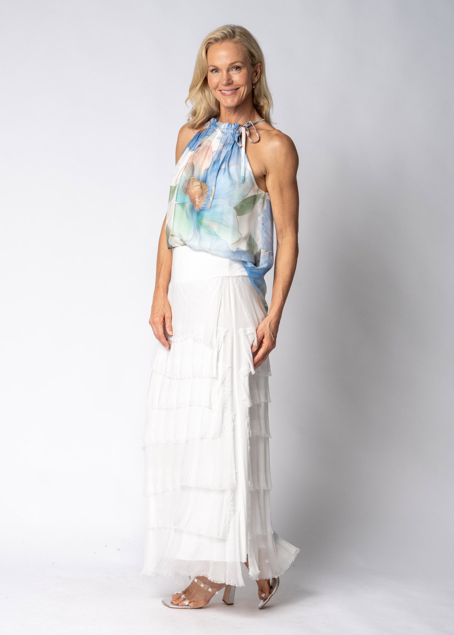Aderra Silk Top in Jeans Blue