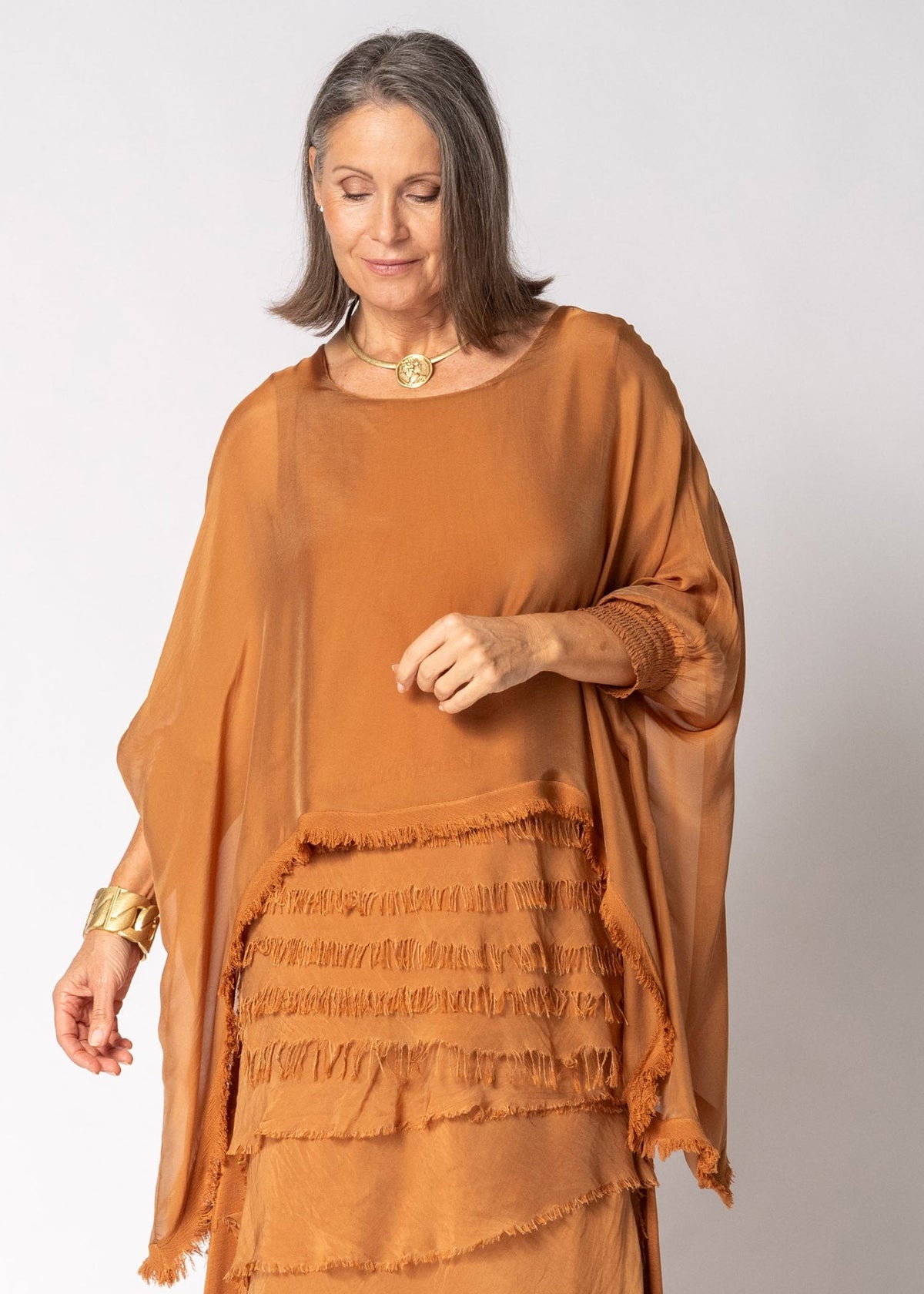 Amulet Silk Top in Burnt Toffee