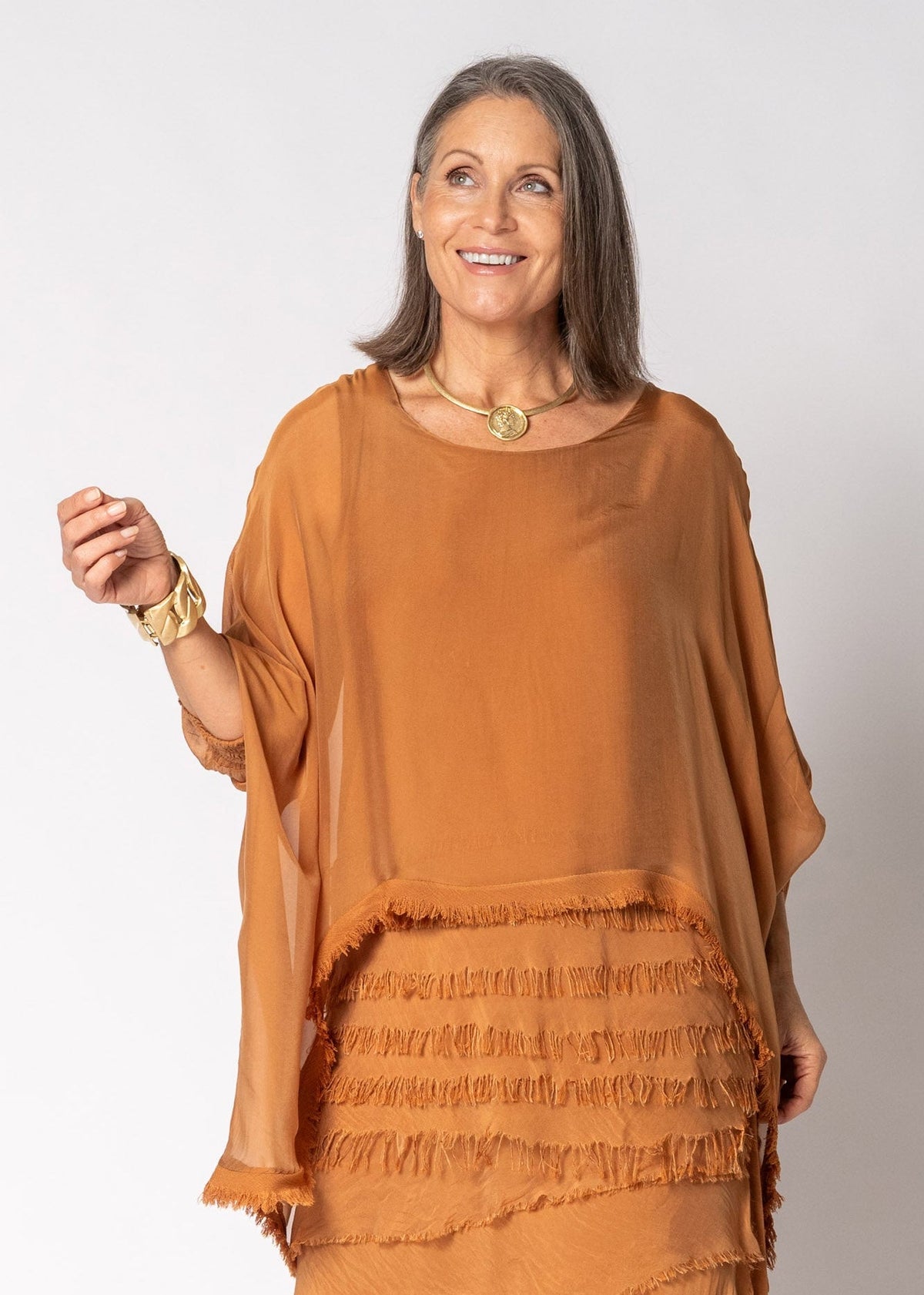 Amulet Silk Top in Burnt Toffee