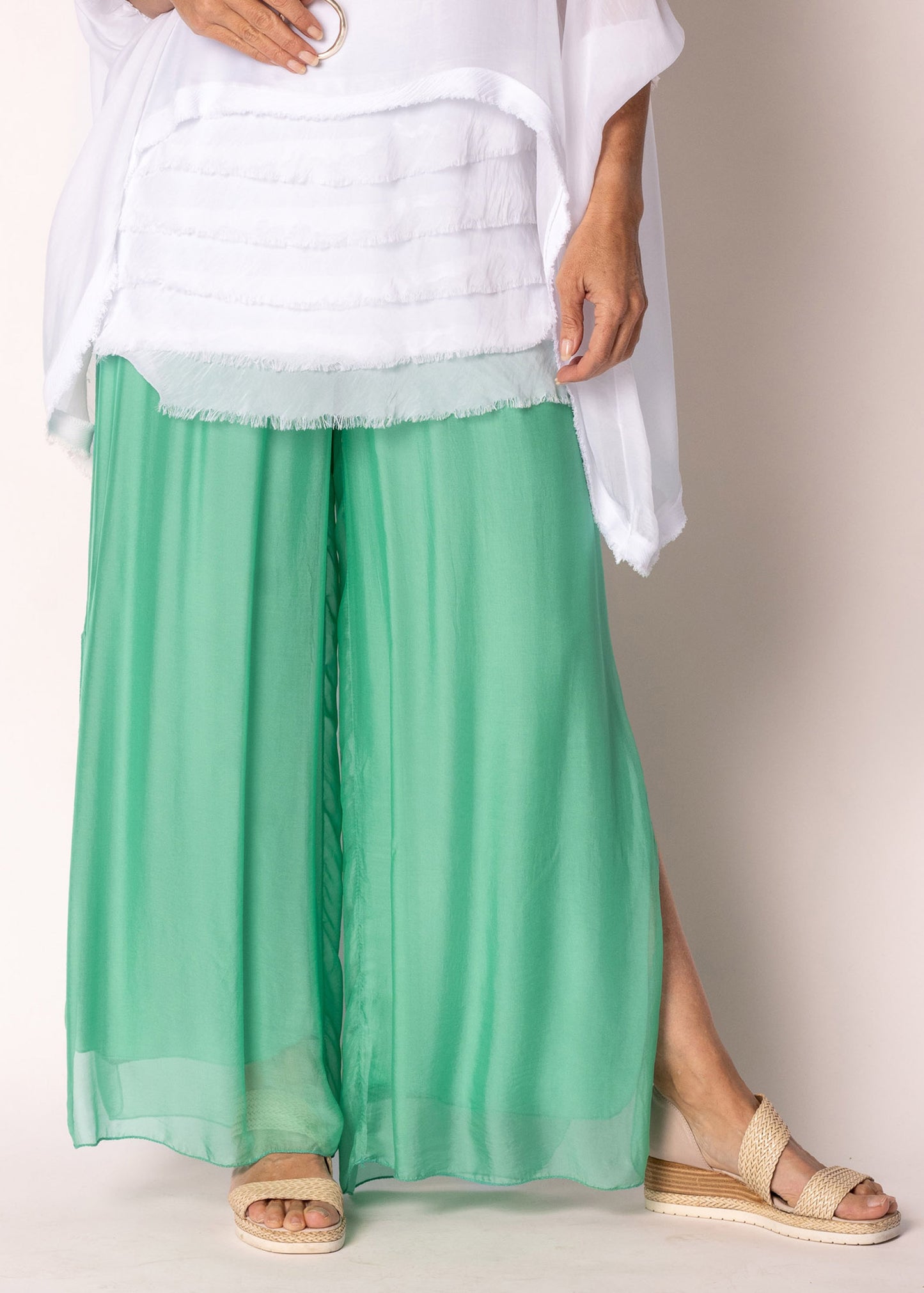 Gia Silk Pants in Capri Green