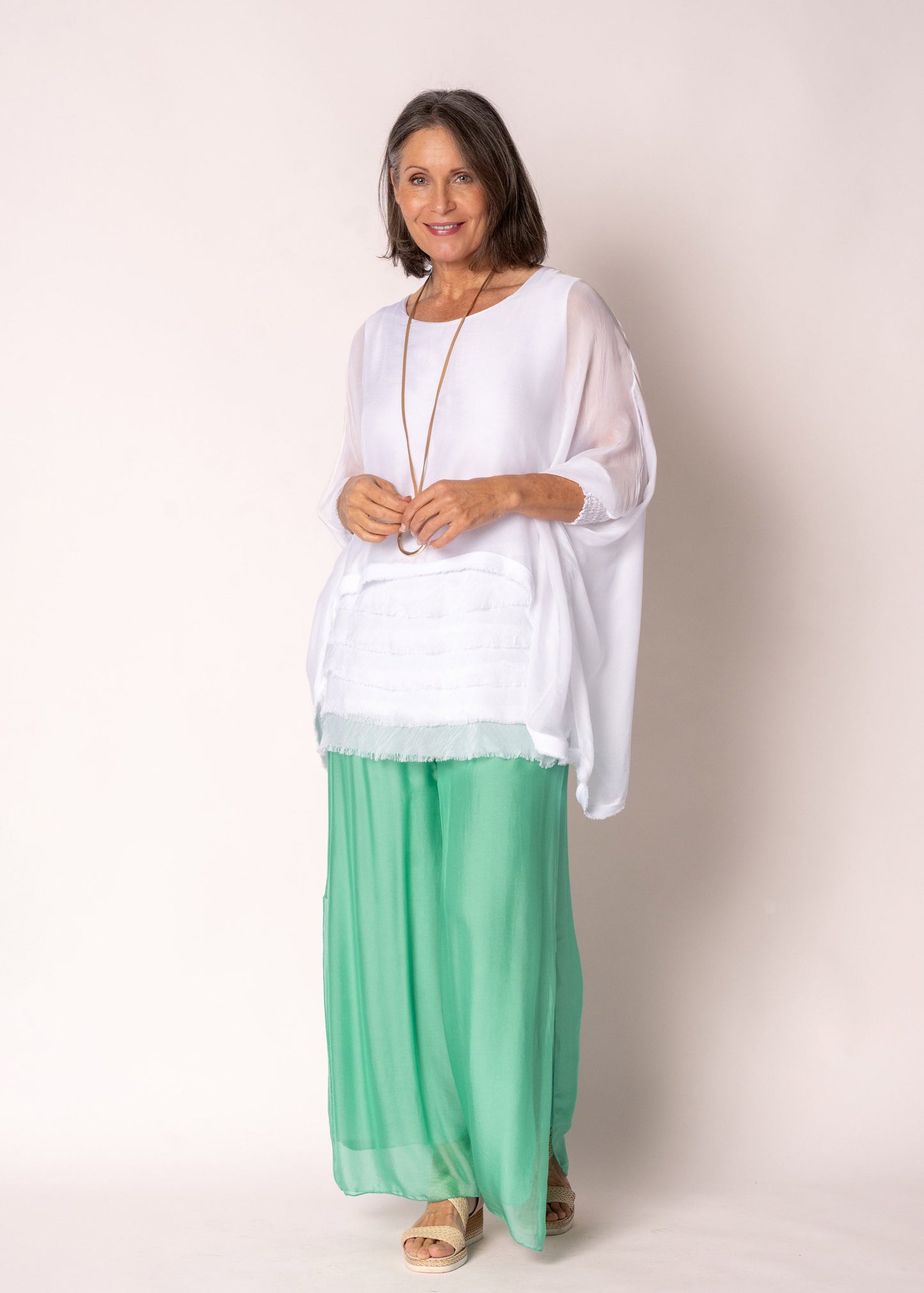 Gia Silk Pants in Capri Green