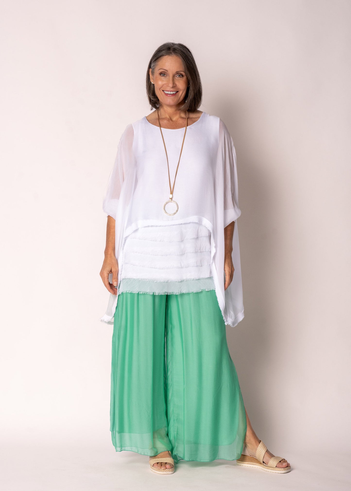 Gia Silk Pants in Capri Green
