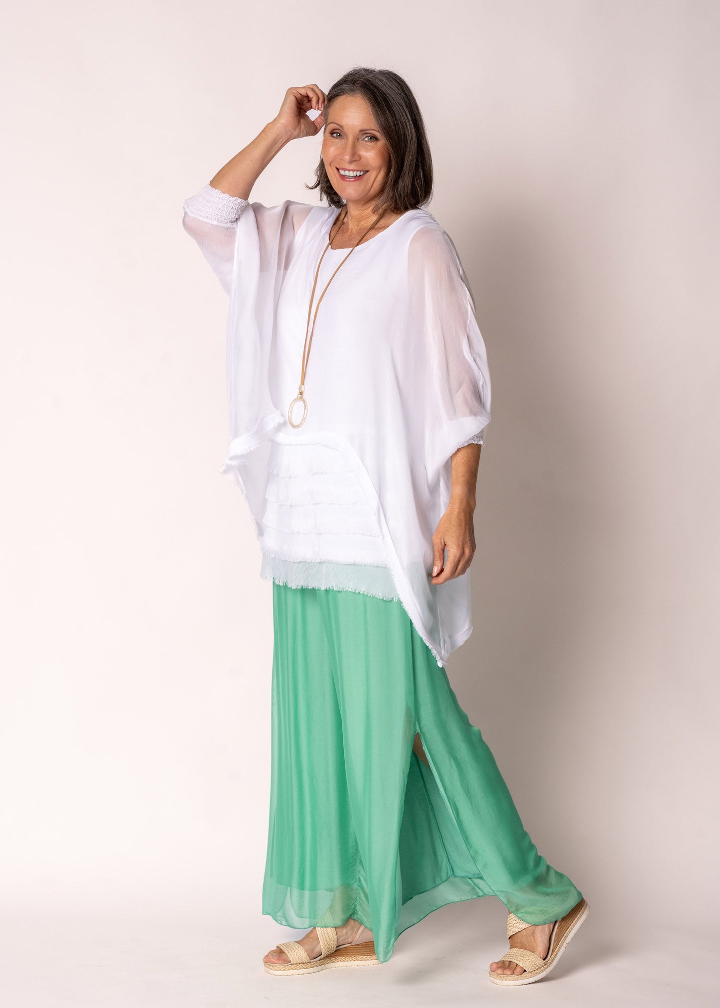 Gia Silk Pants in Capri Green