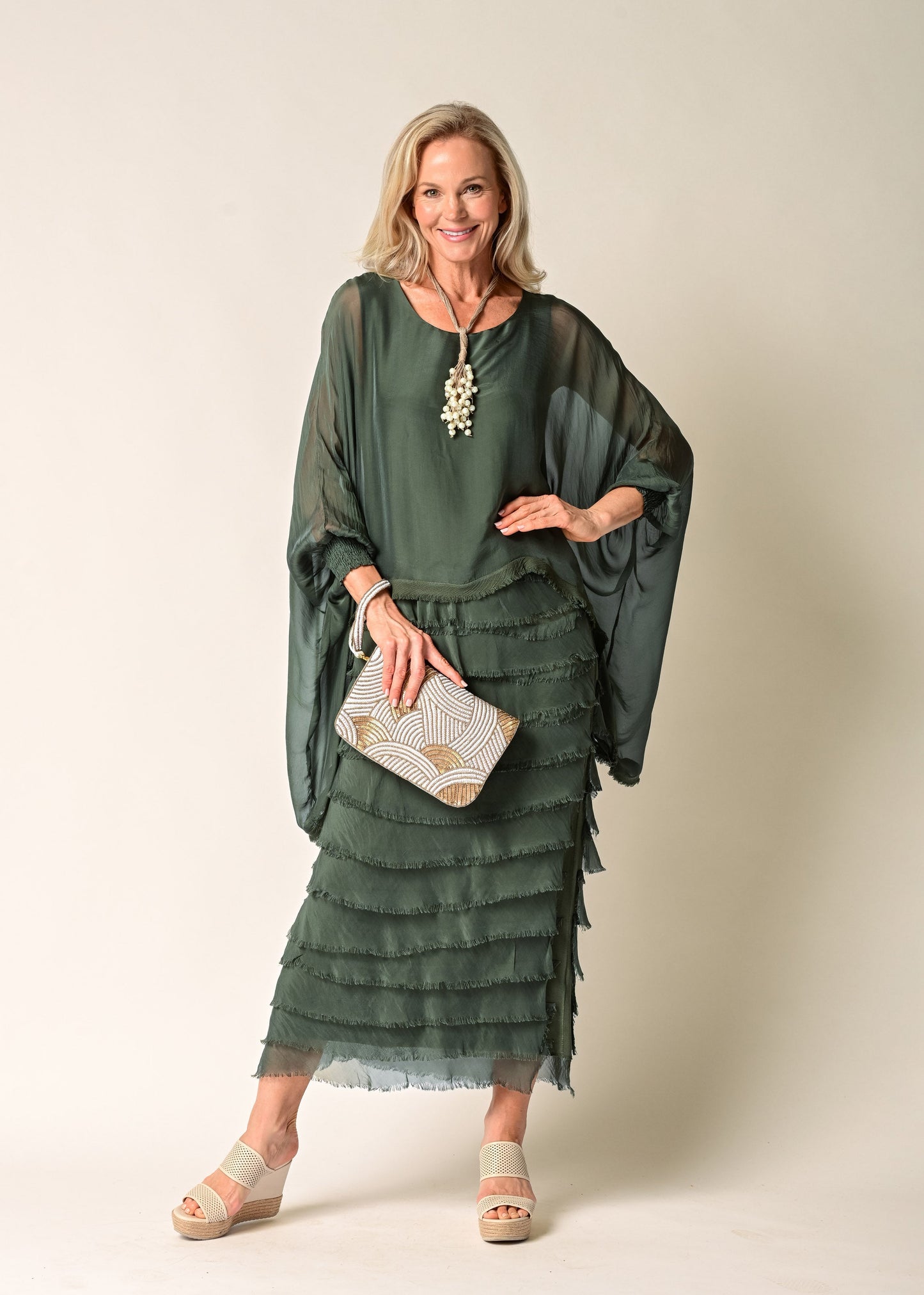 Netty Silk Dress in Khaki