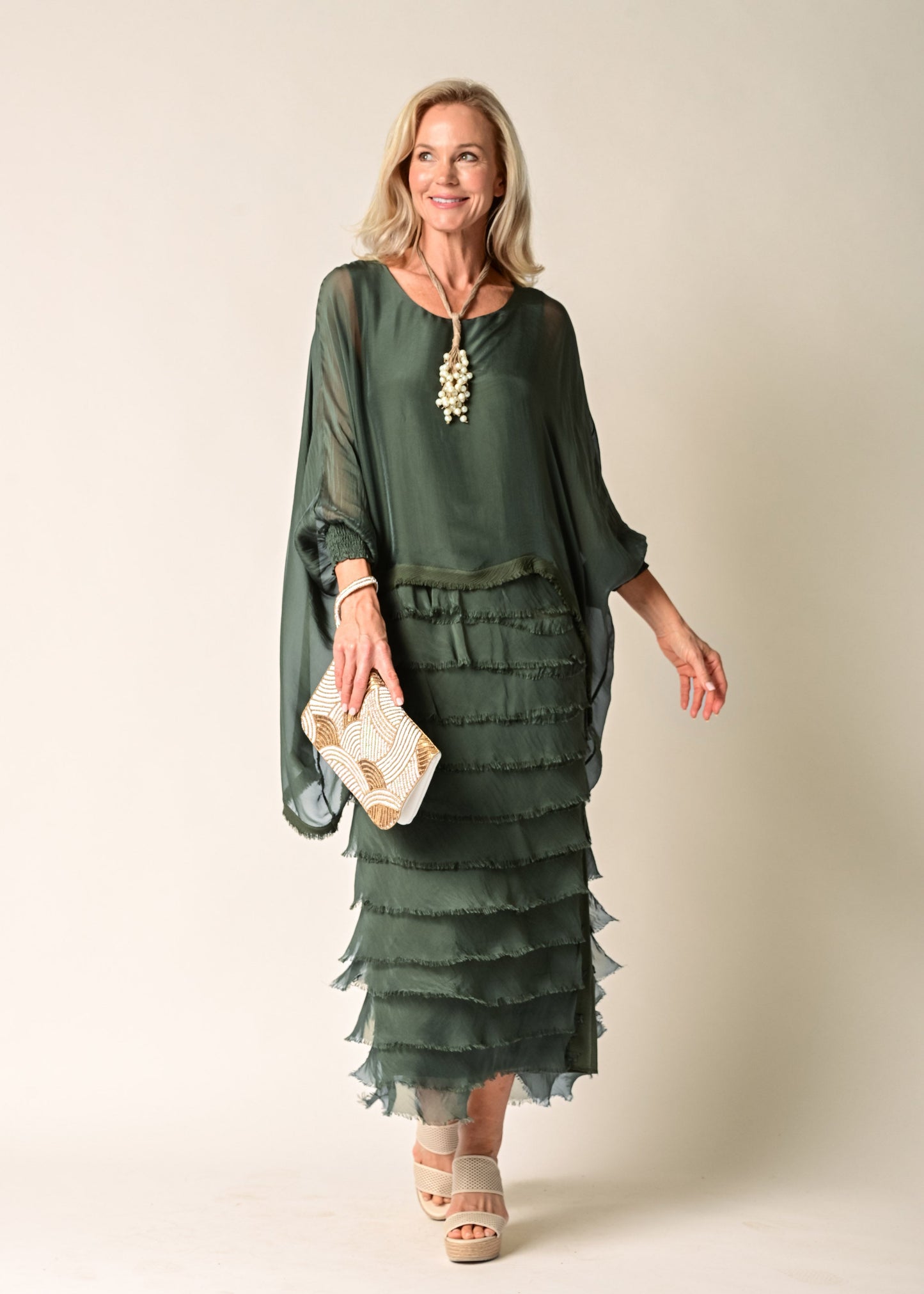 Netty Silk Dress in Khaki
