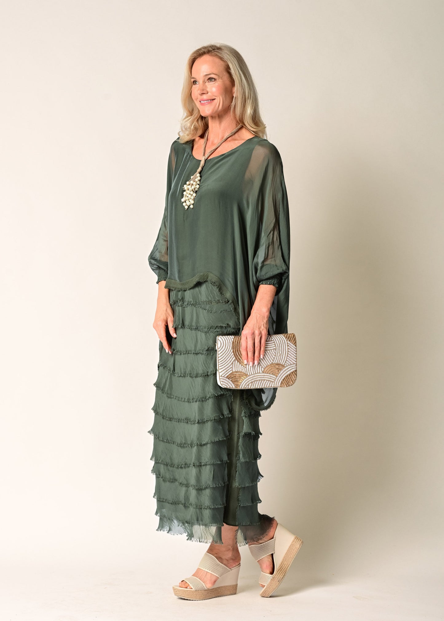 Netty Silk Dress in Khaki