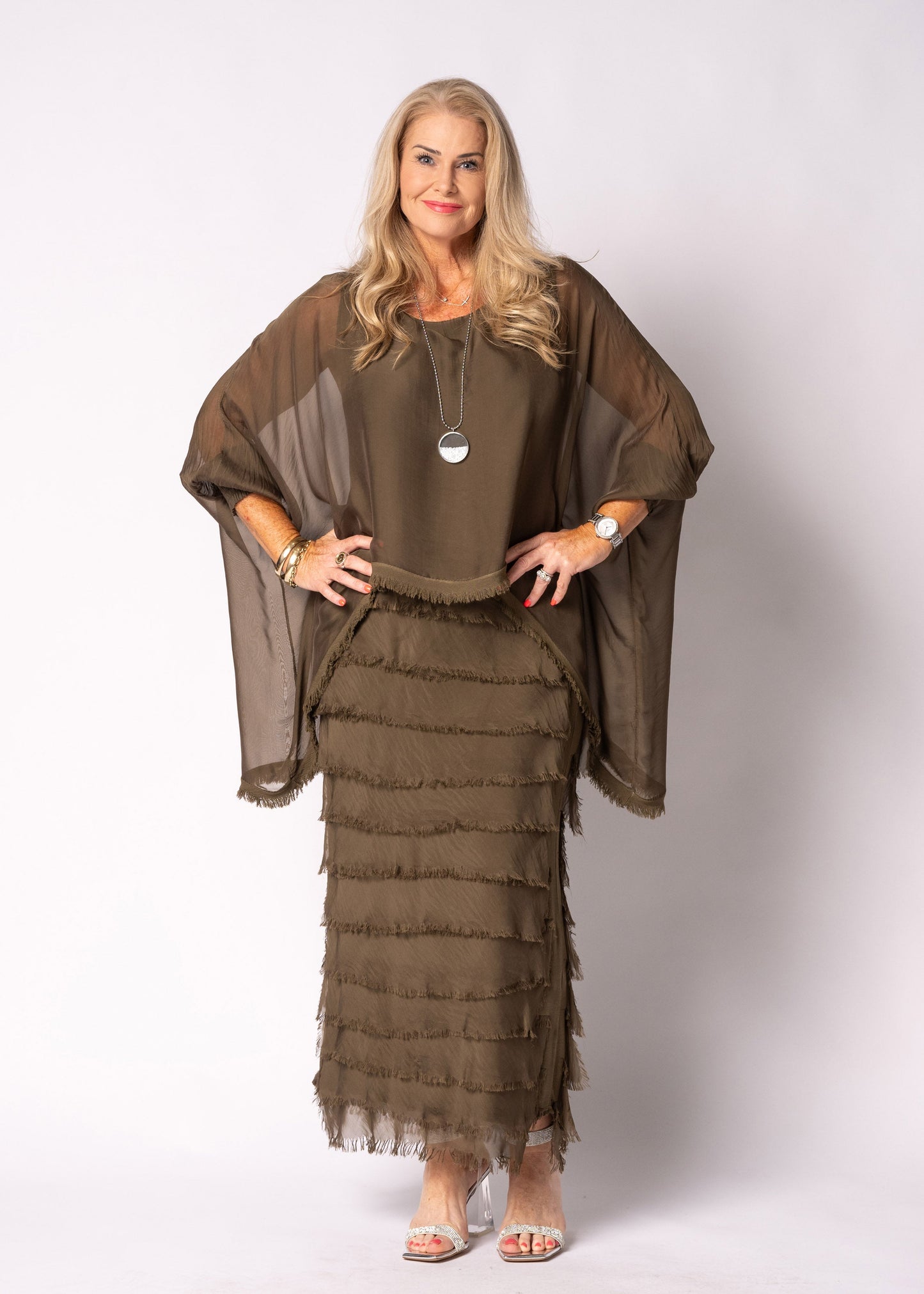 Netty Silk Dress in Moss Green