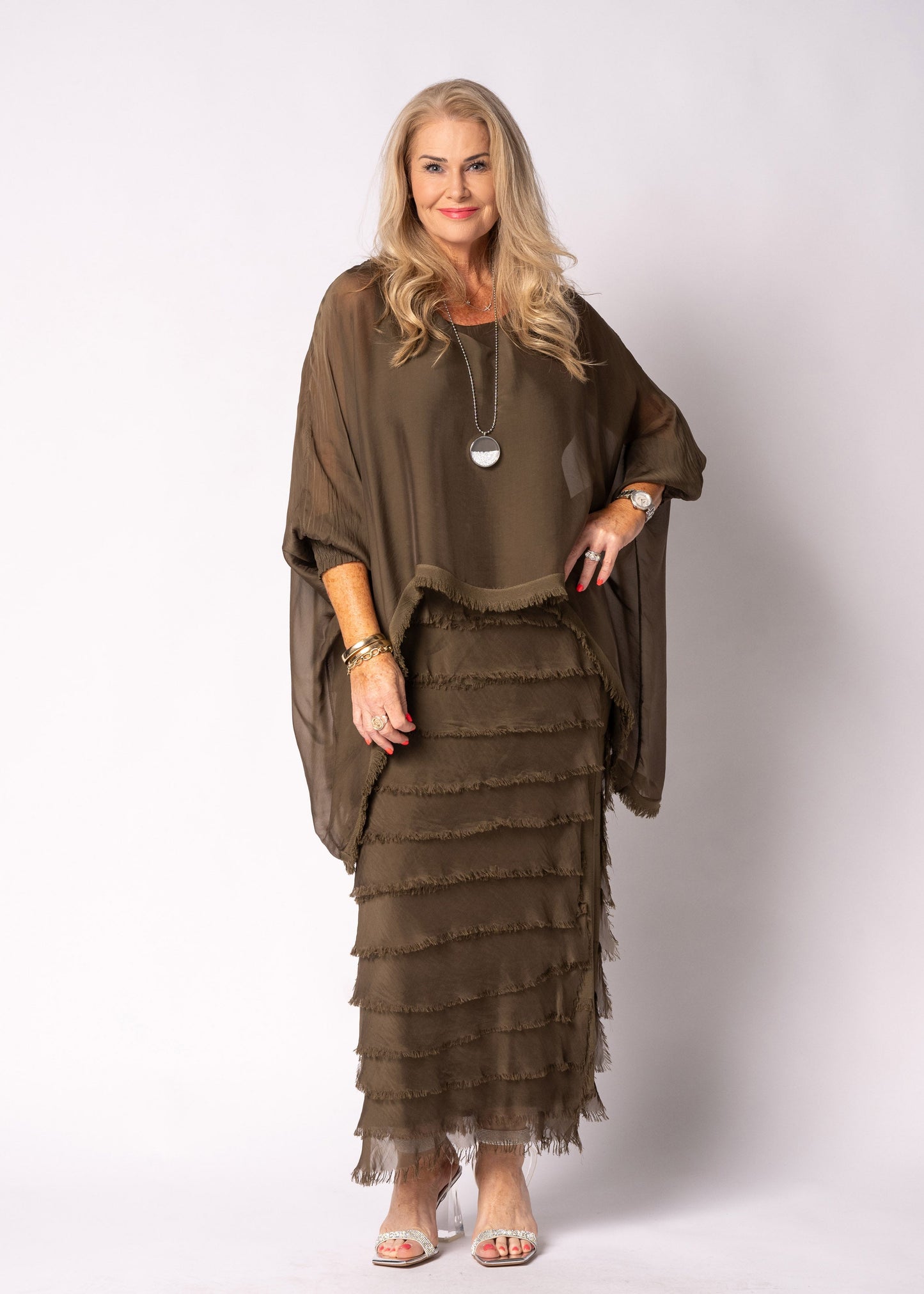 Netty Silk Dress in Moss Green