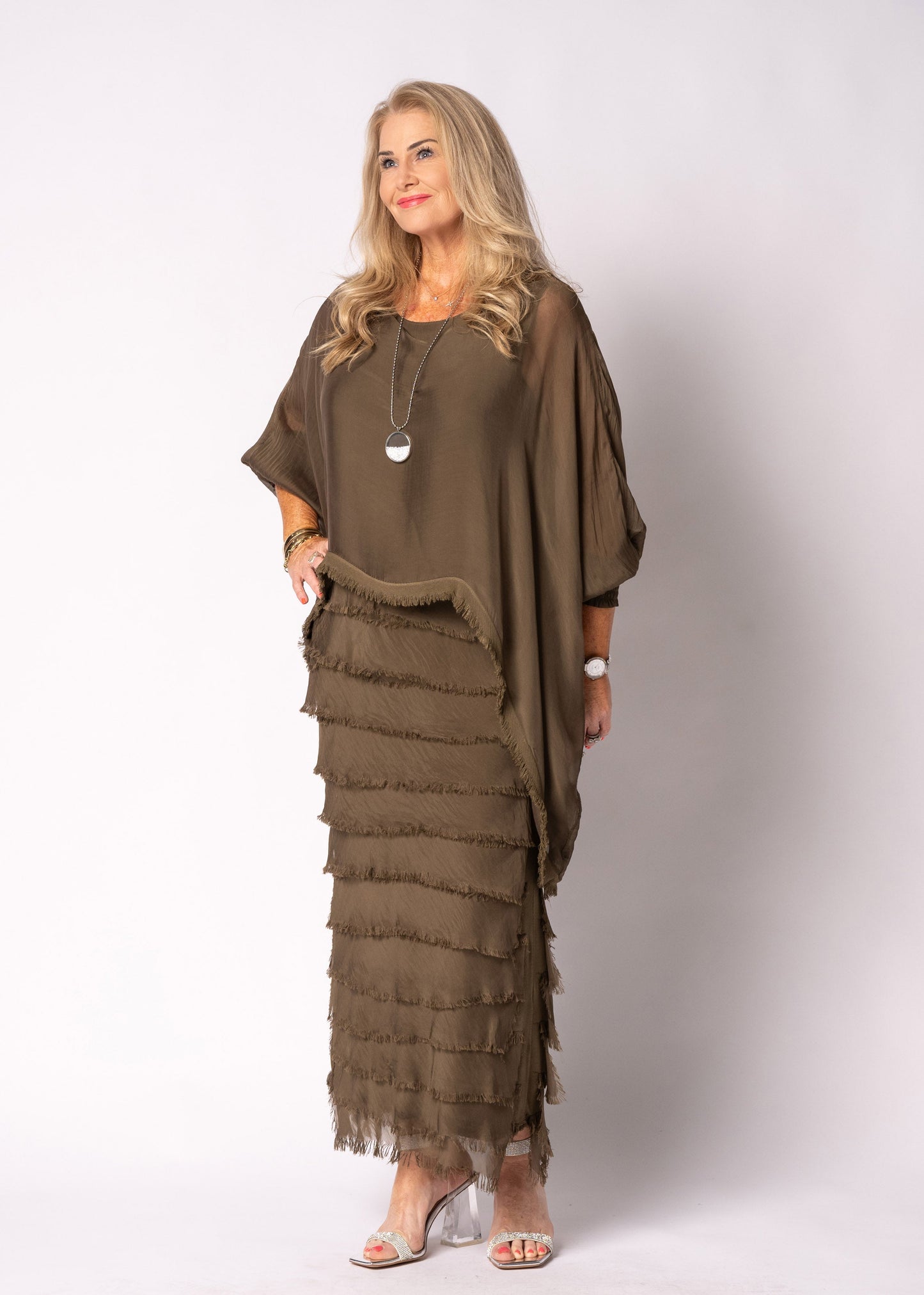 Netty Silk Dress in Moss Green
