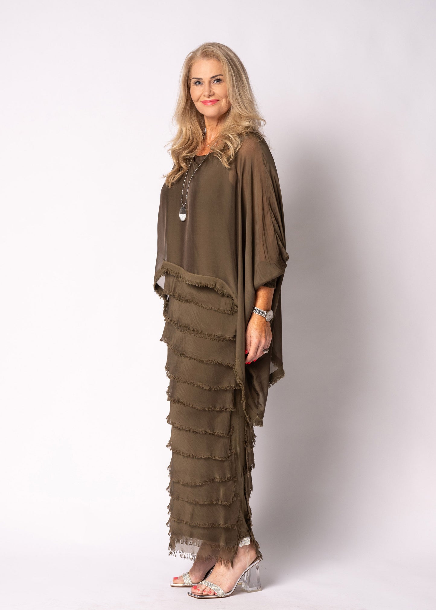 Netty Silk Dress in Moss Green