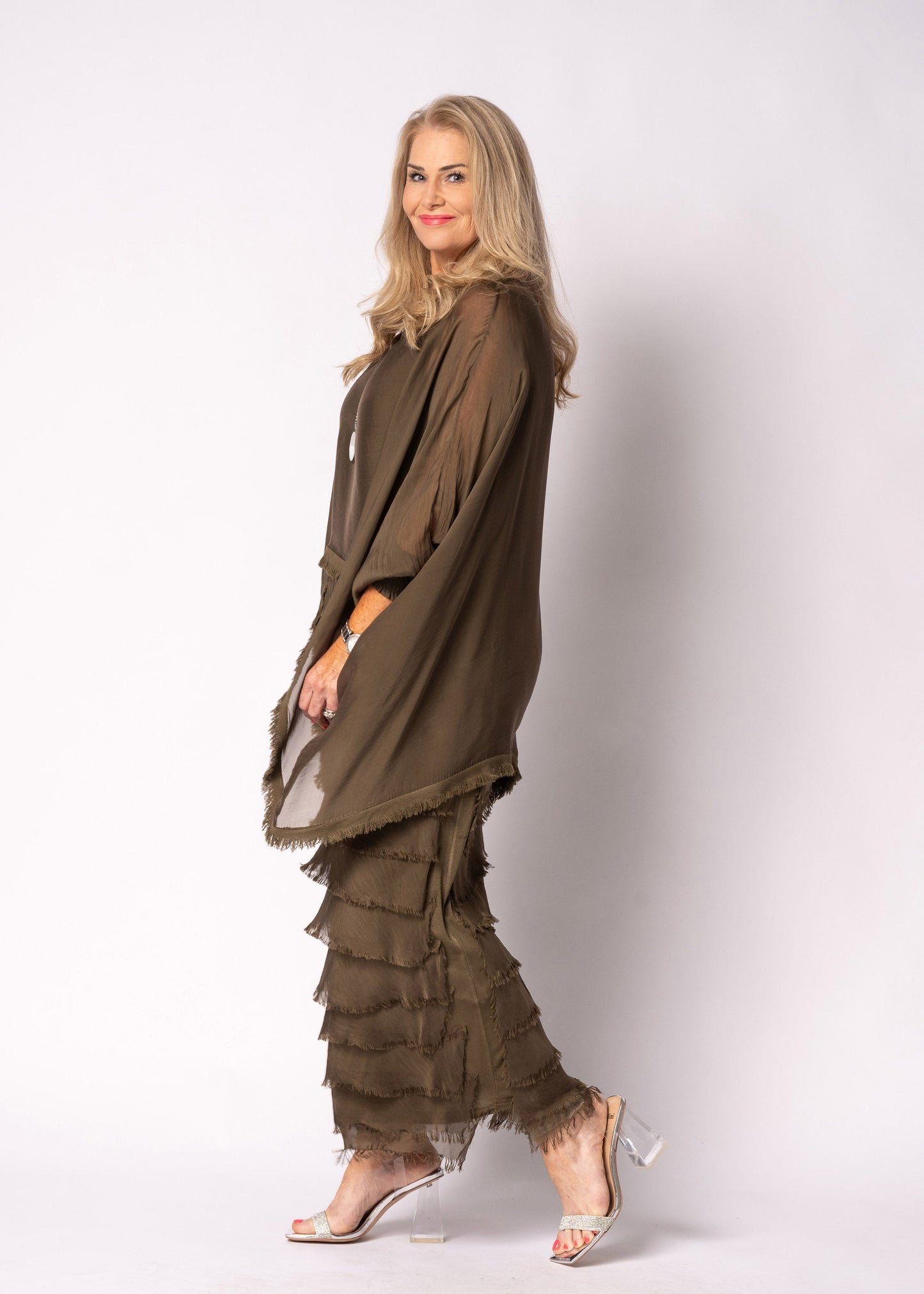 Netty Silk Dress in Moss Green