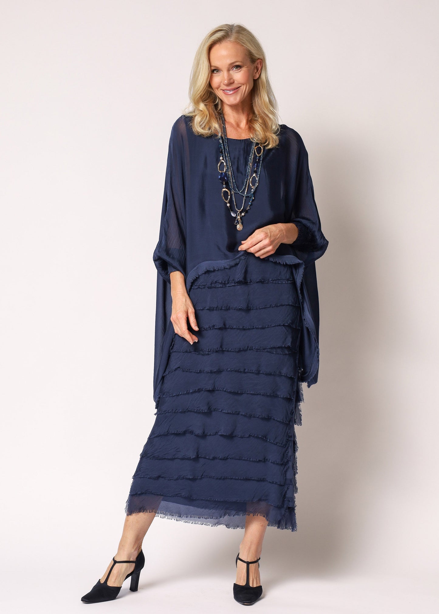Netty Silk Dress in Navy