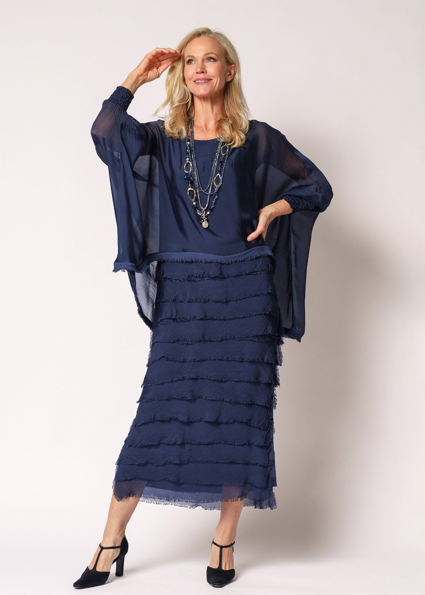 Netty Silk Dress in Navy
