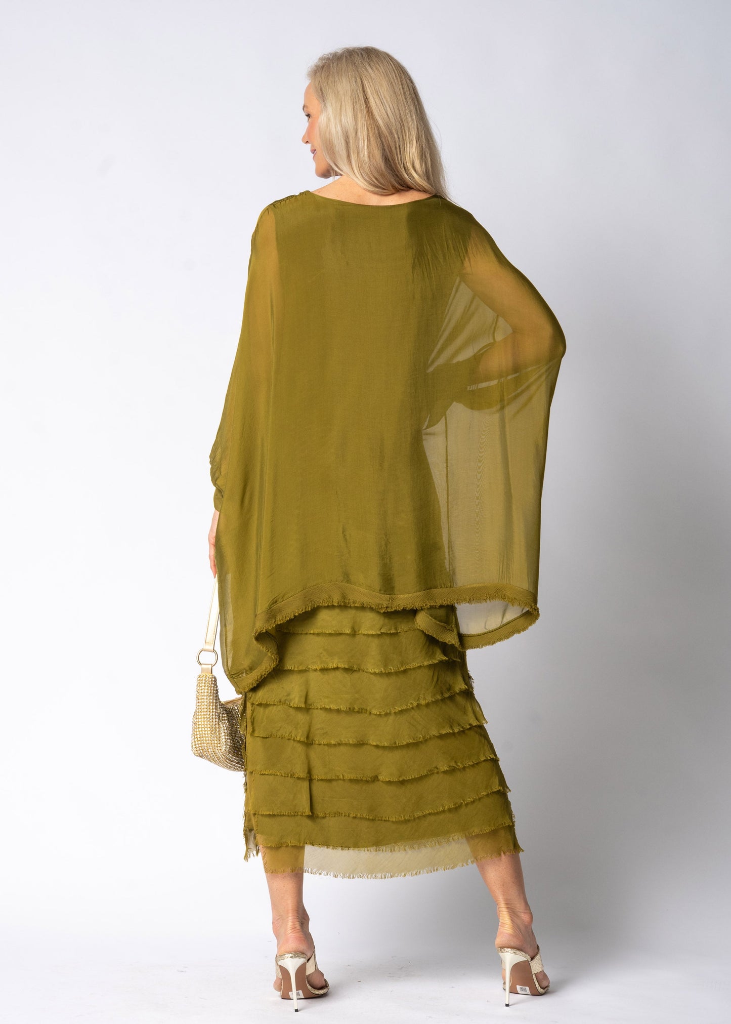 Candie Silk Dress in Green Olive