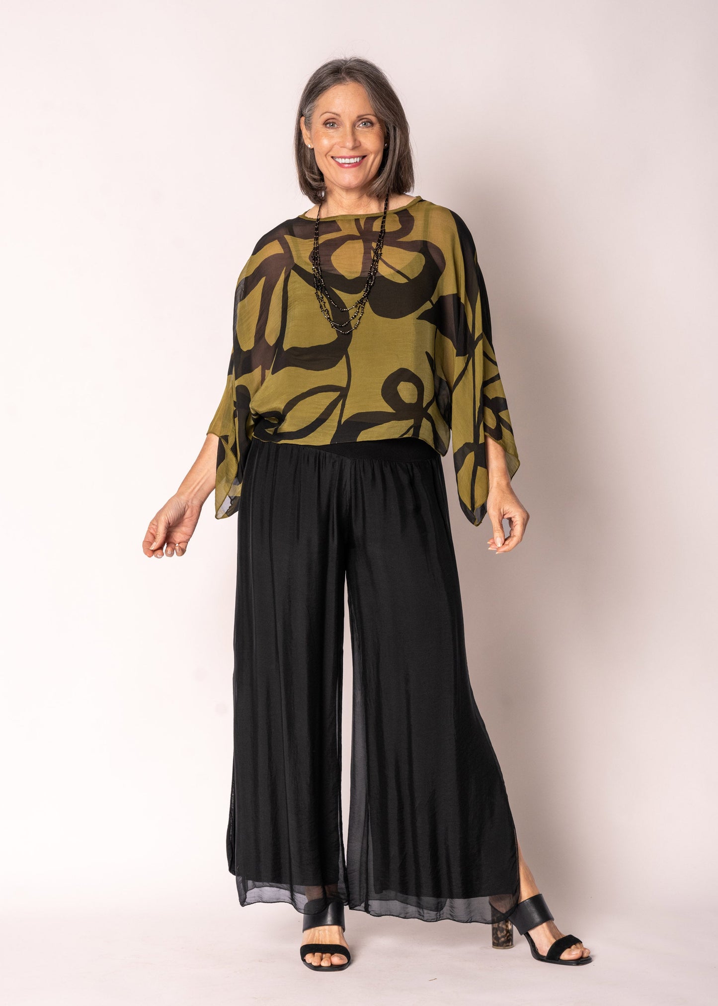 Amery Silk Top in Green Olive