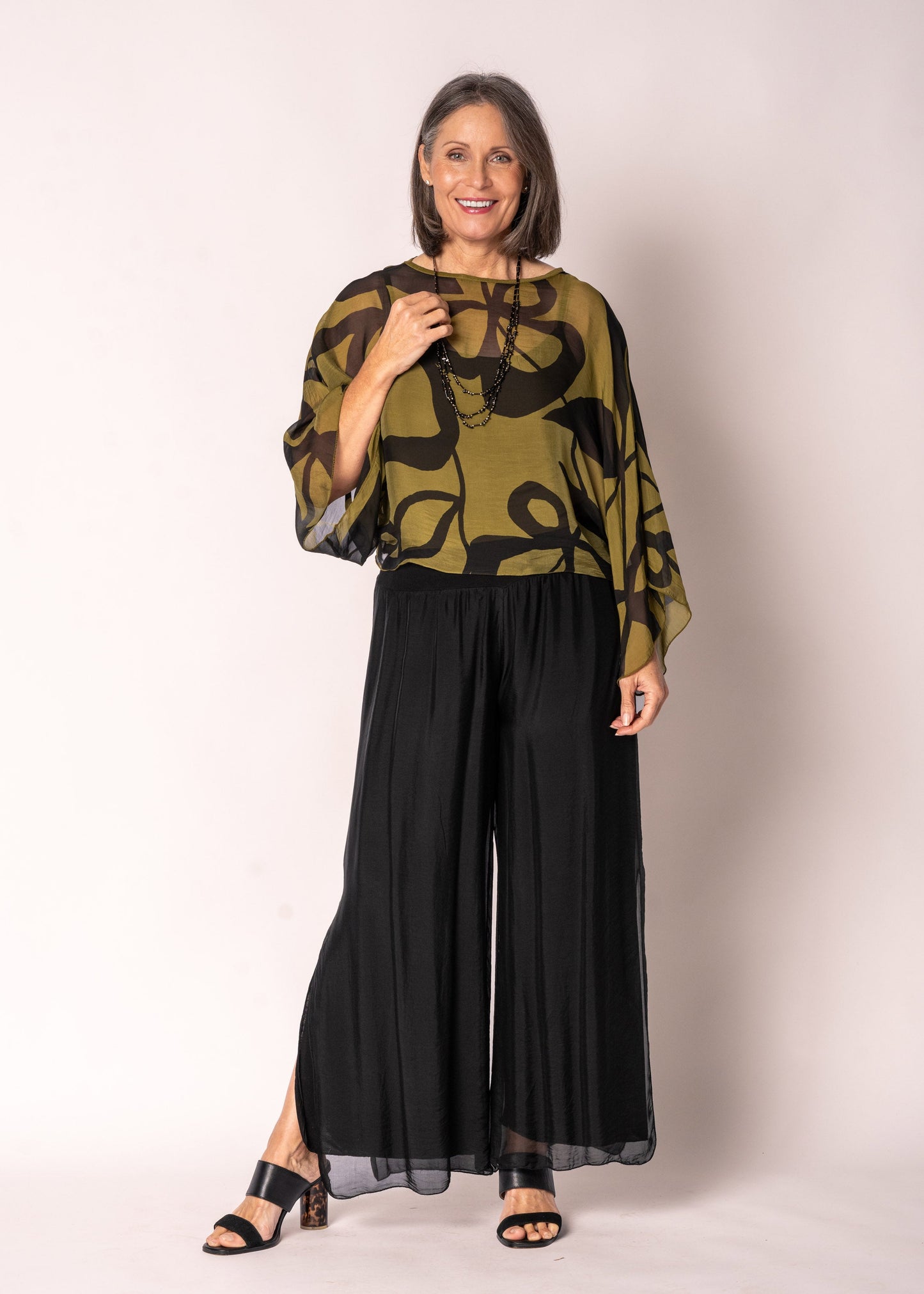 Amery Silk Top in Green Olive