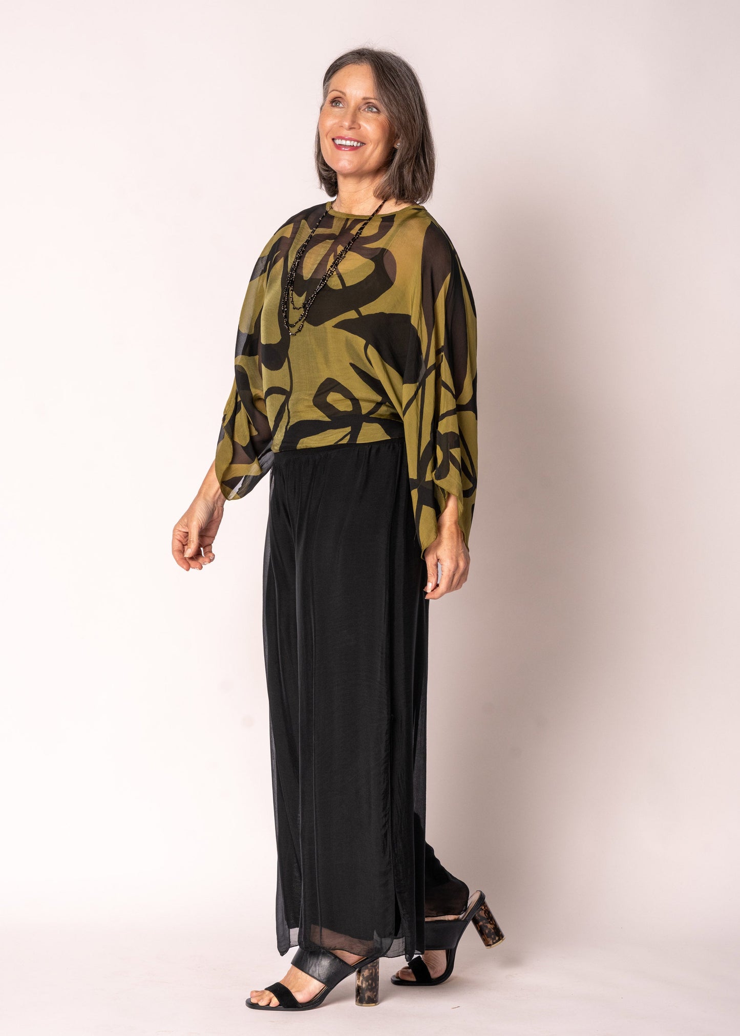 Amery Silk Top in Green Olive