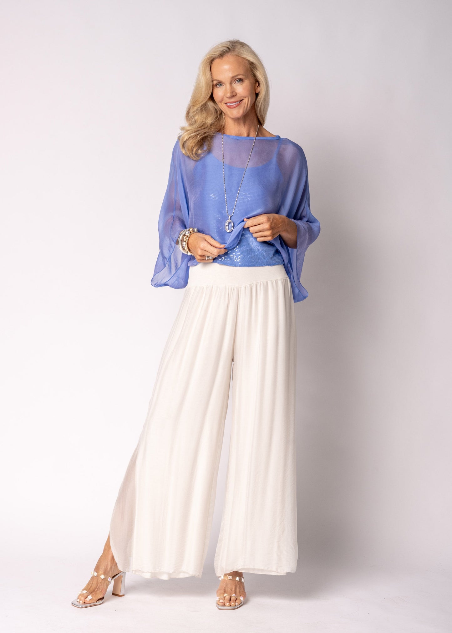 Kaidi Silk Top in Positano Blue