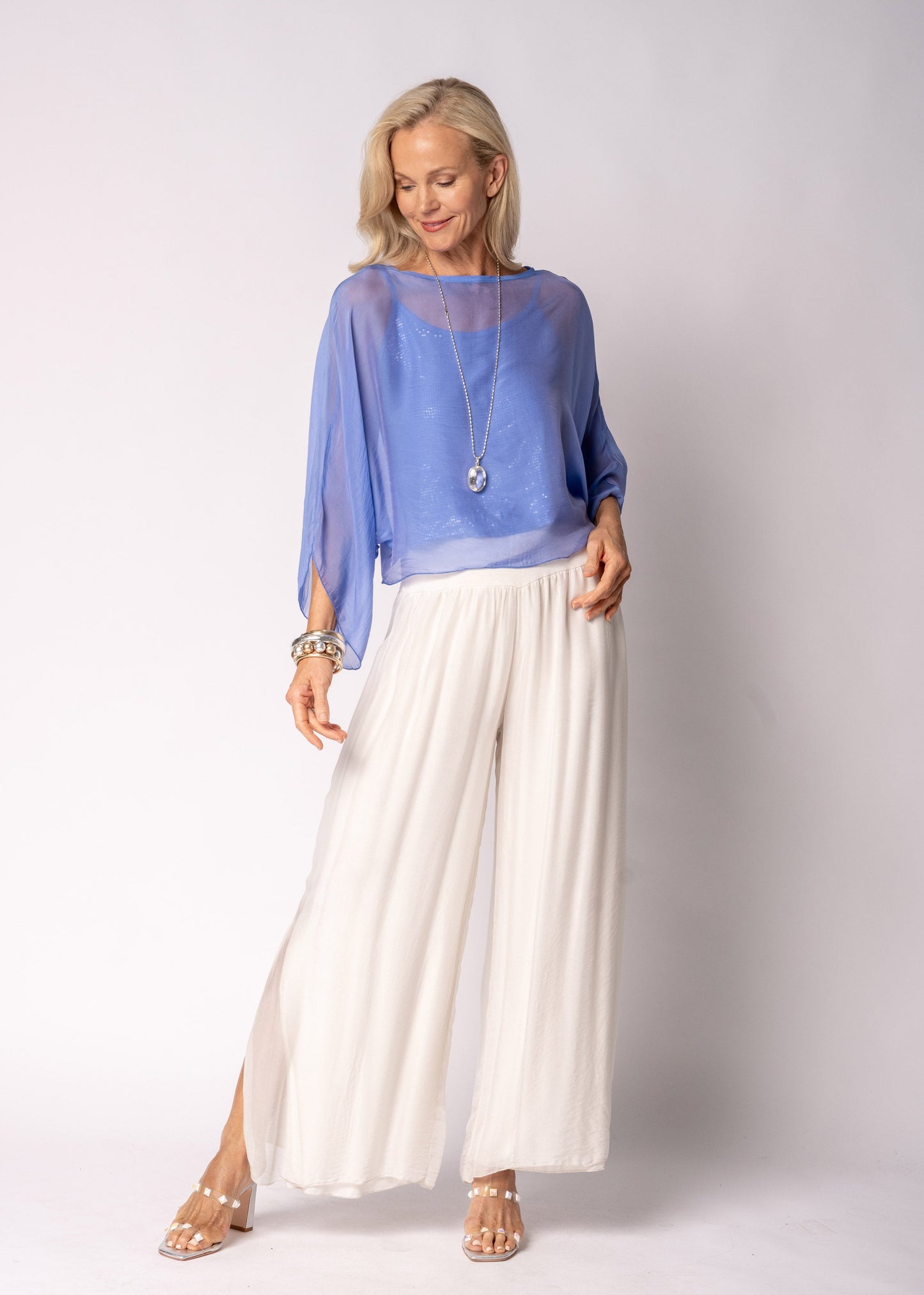 Kaidi Silk Top in Positano Blue