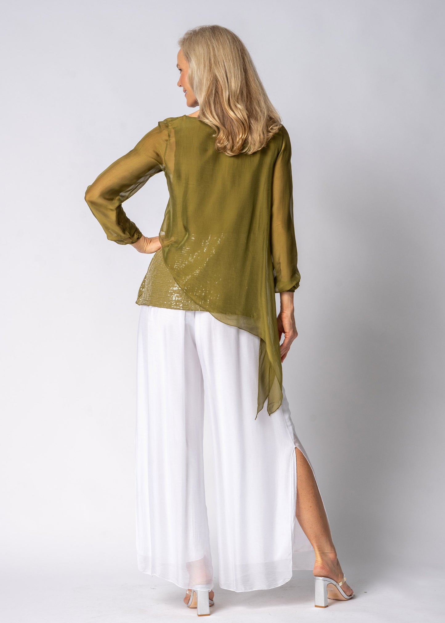 Heathie Silk Top in Green Olive