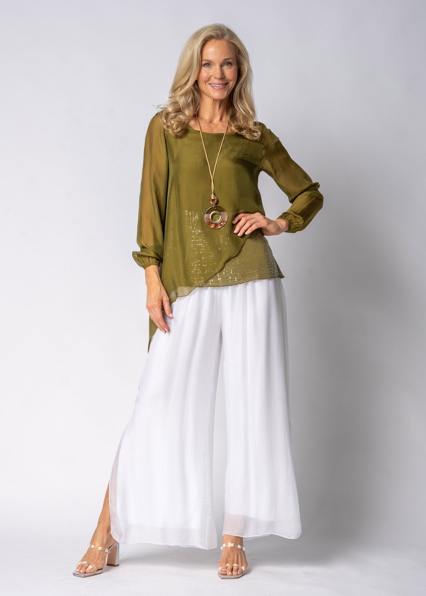 Heathie Silk Top in Green Olive