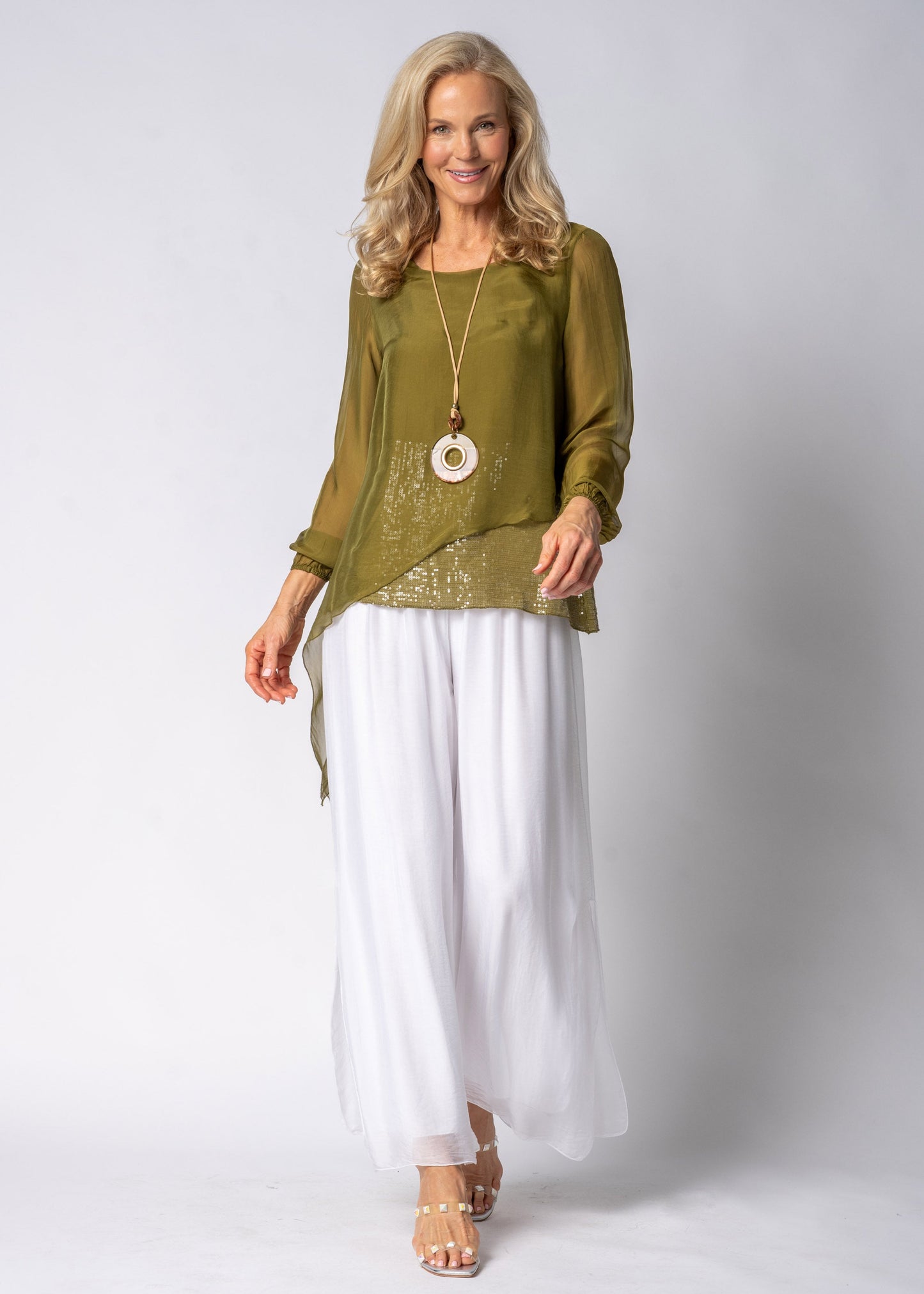 Heathie Silk Top in Green Olive