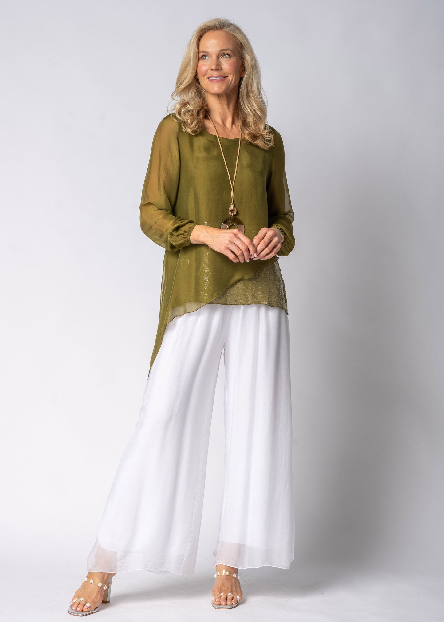 Heathie Silk Top in Green Olive