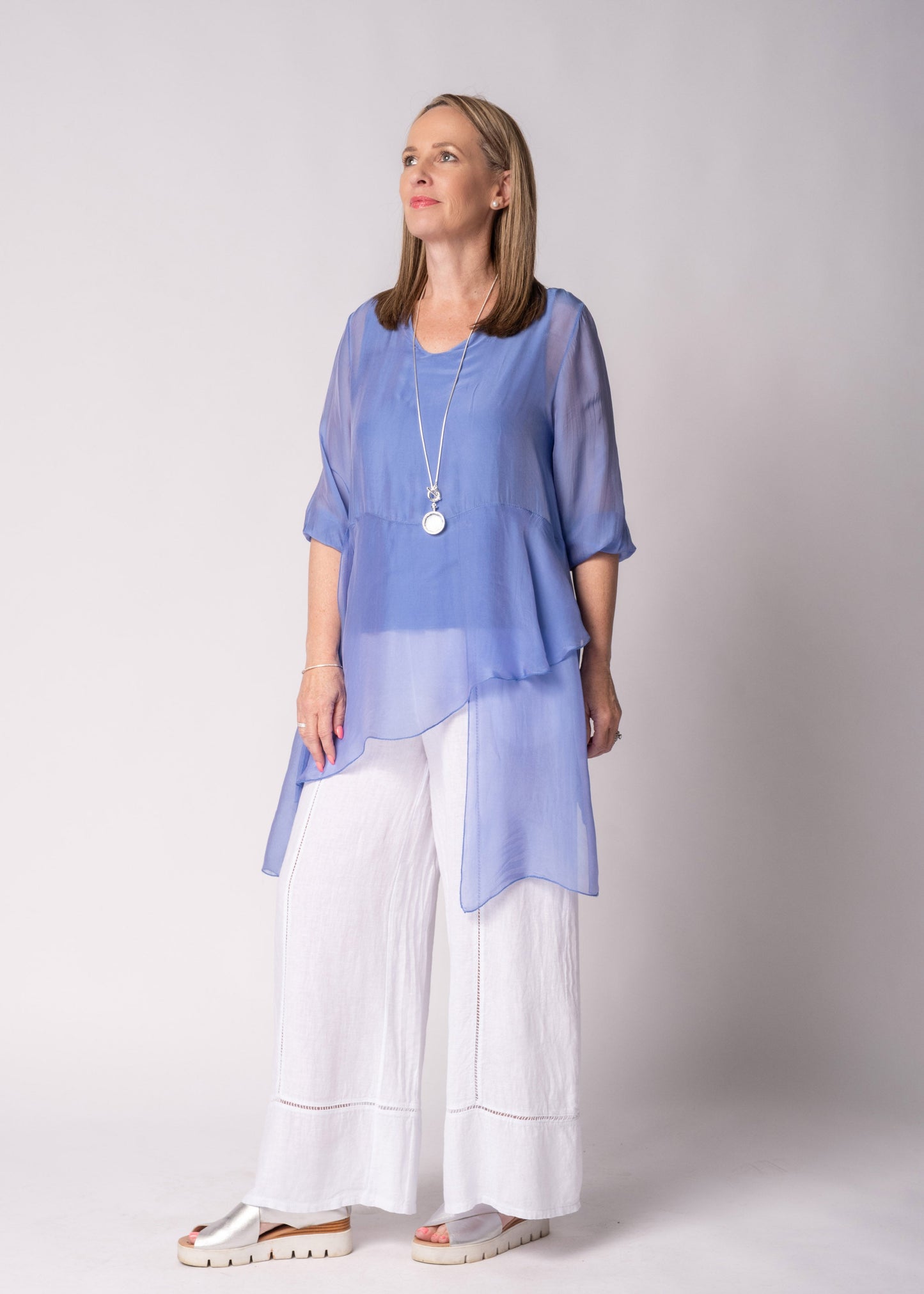Floren Silk Top in Positano Blue