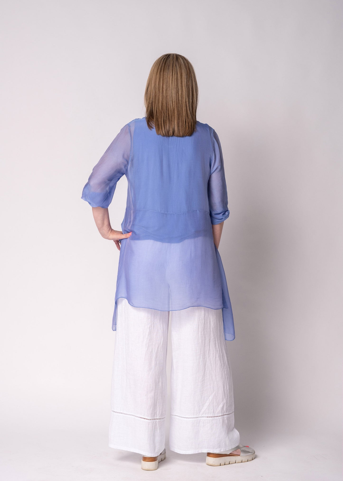 Floren Silk Top in Positano Blue