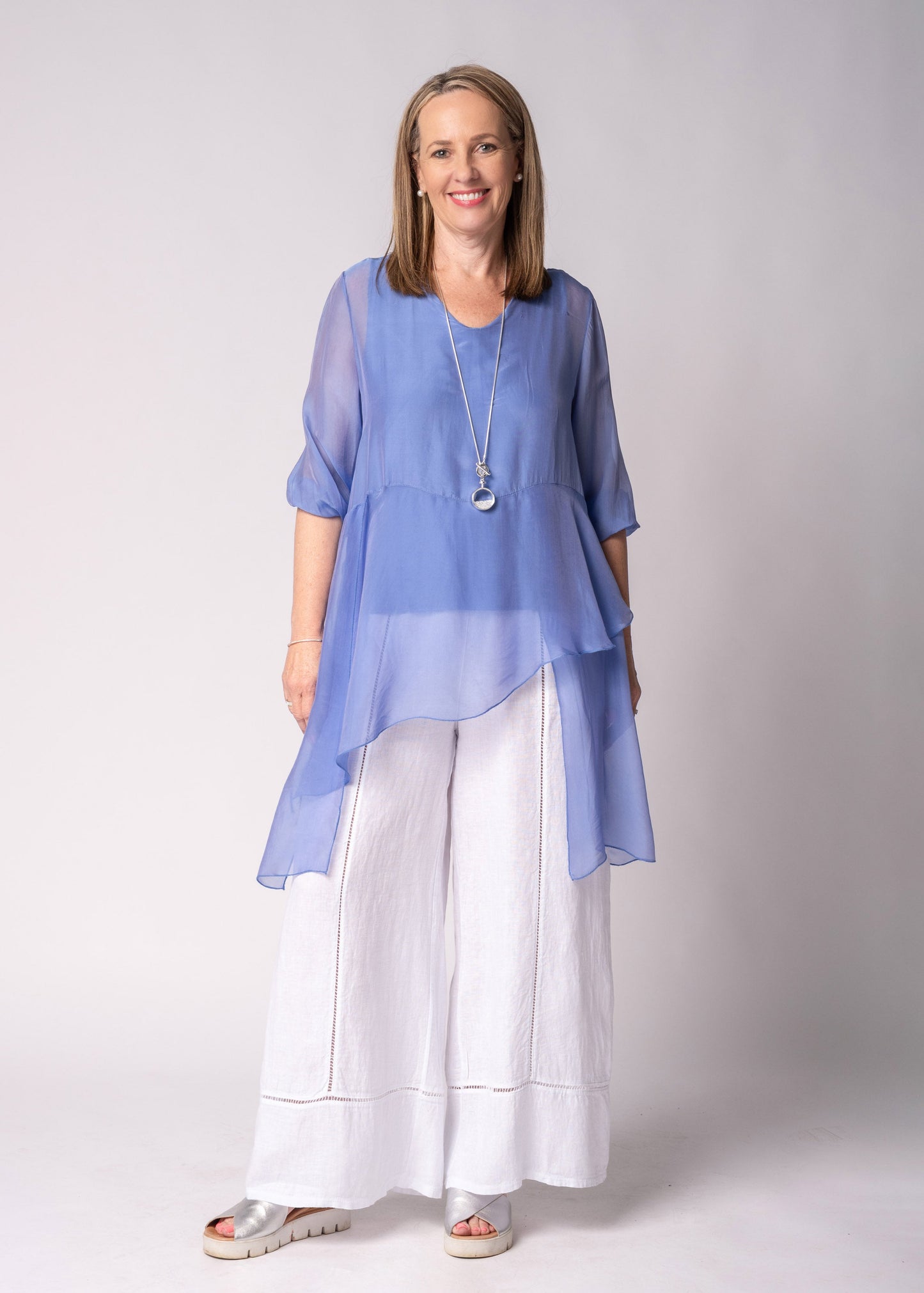 Floren Silk Top in Positano Blue