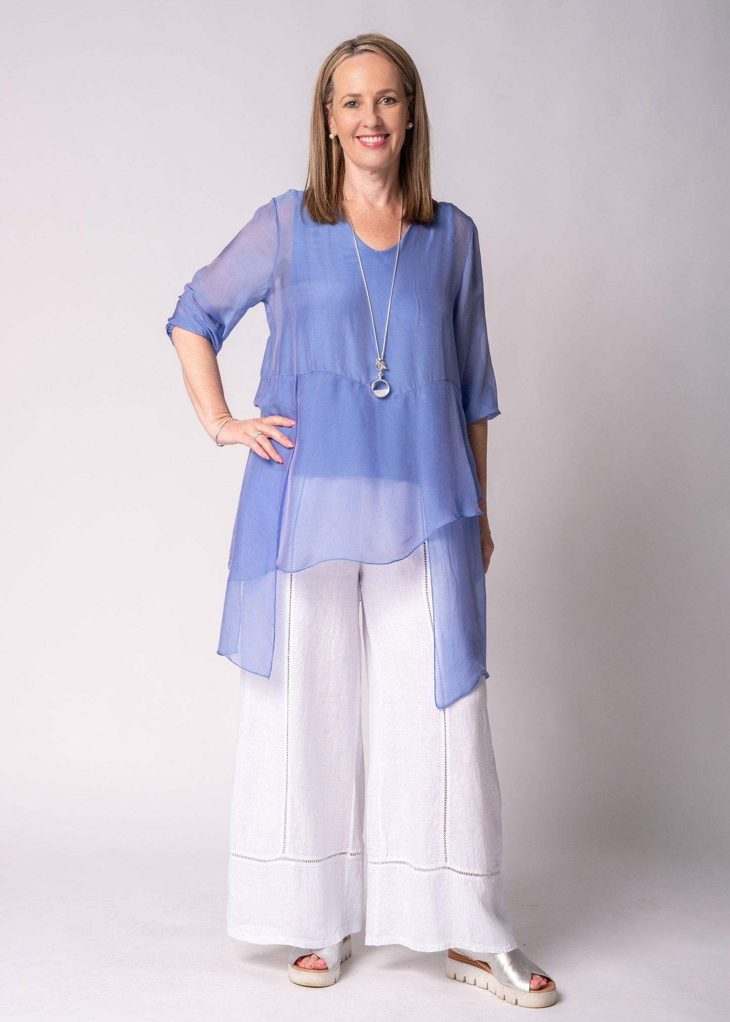 Floren Silk Top in Positano Blue