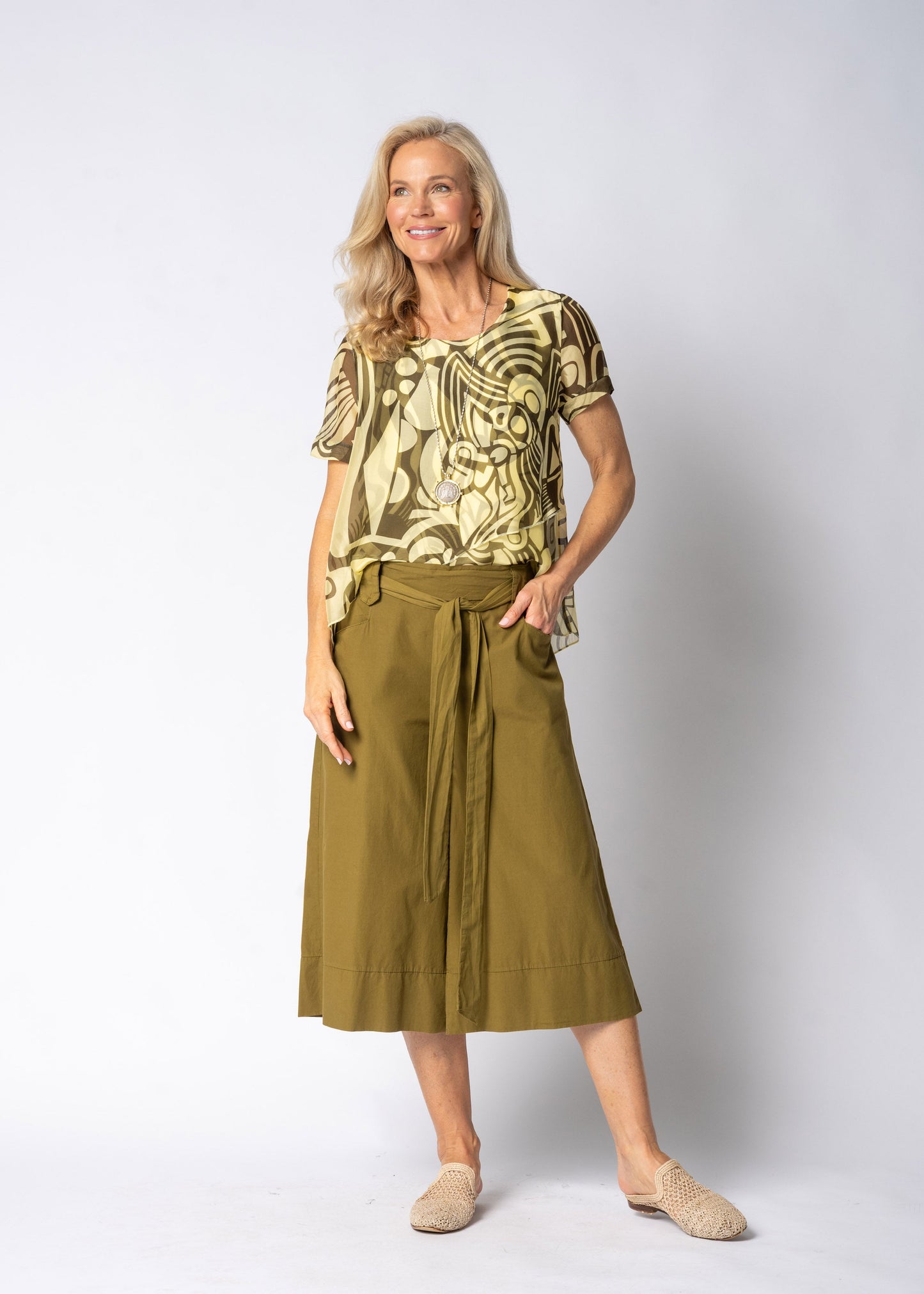 Marenelle Silk Top in Lucca Lemon