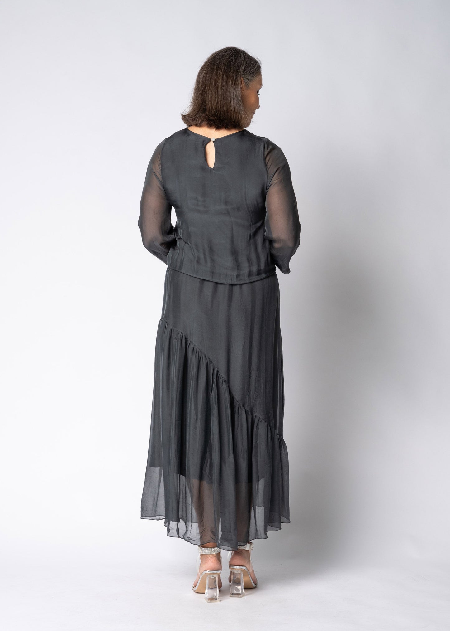 Nerissa Silk Dress in Granite