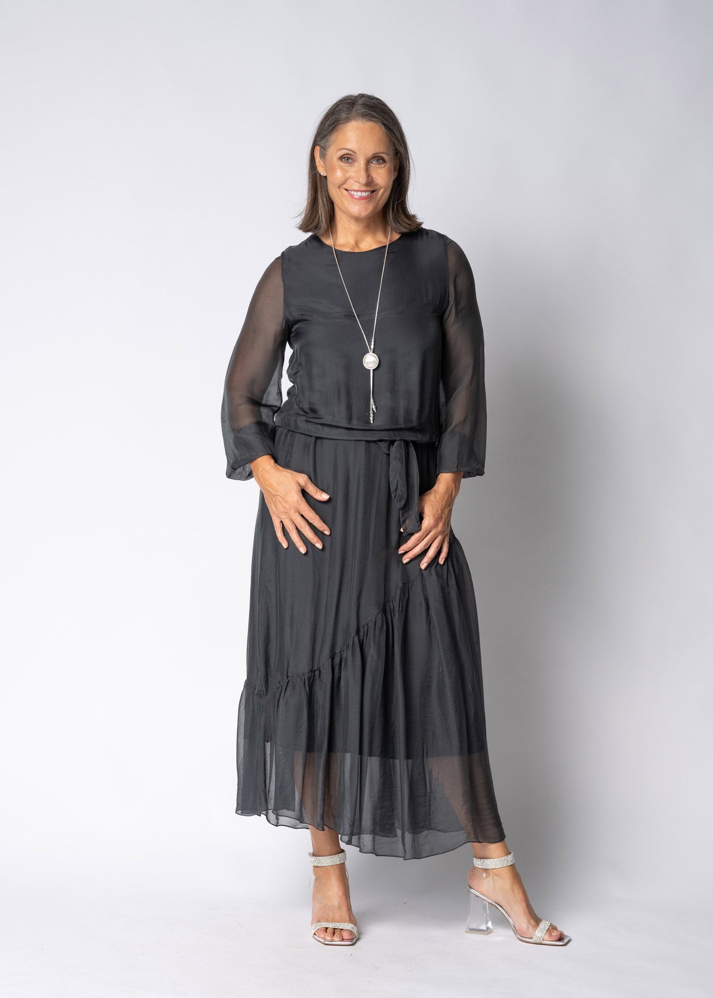 Nerissa Silk Dress in Granite