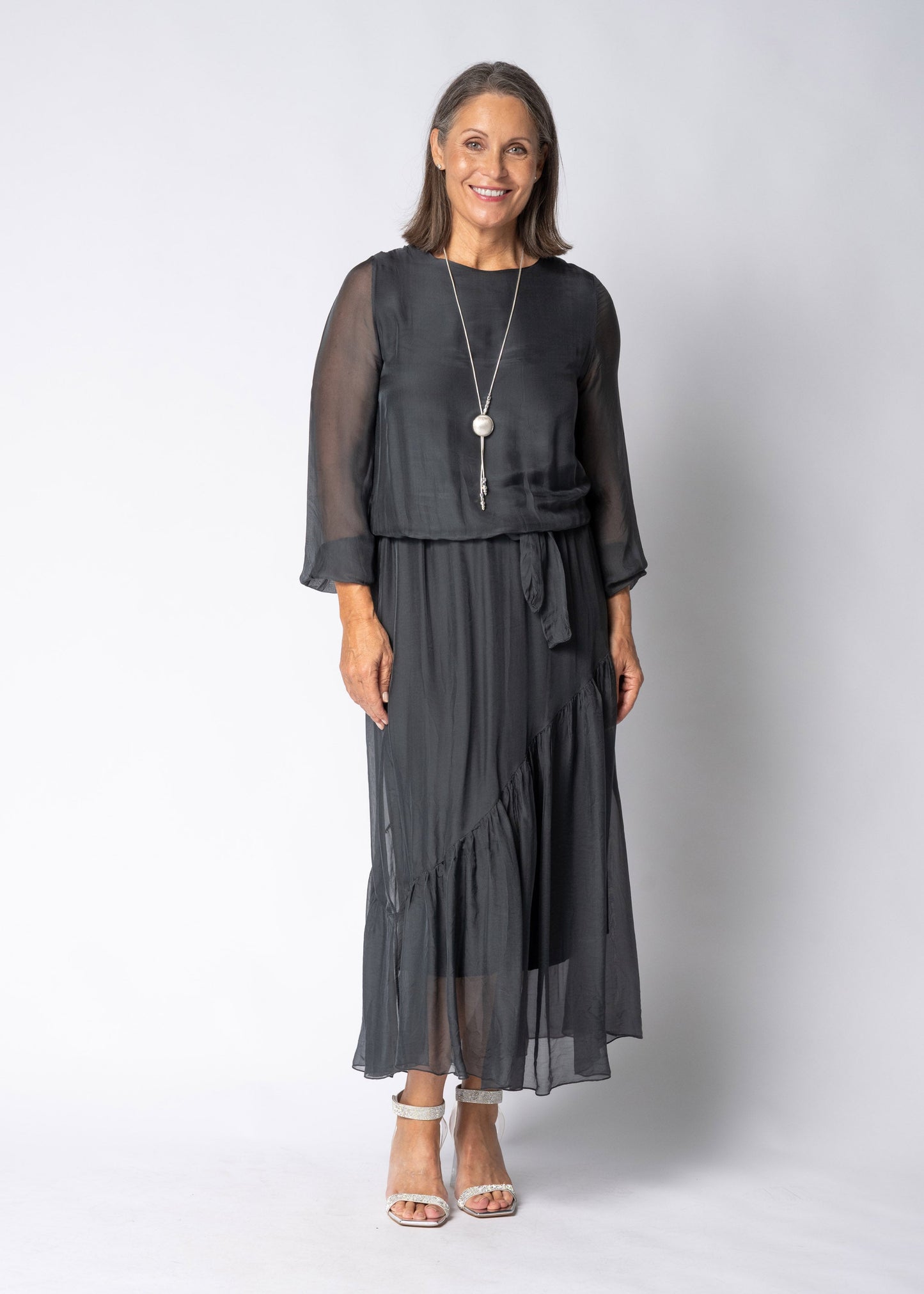 Nerissa Silk Dress in Granite