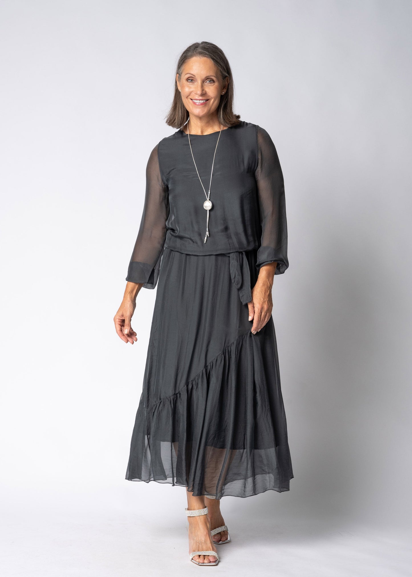 Nerissa Silk Dress in Granite