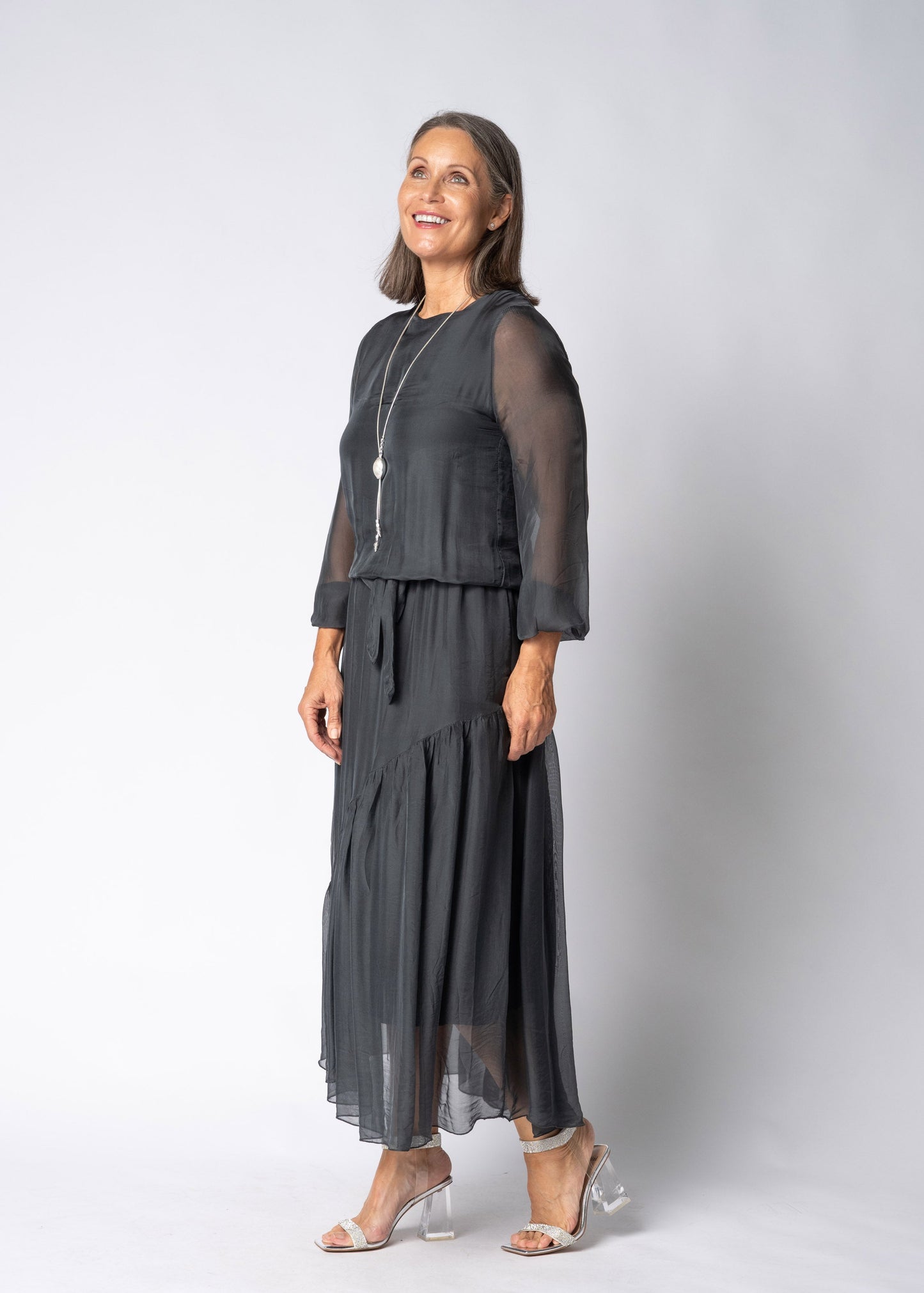 Nerissa Silk Dress in Granite