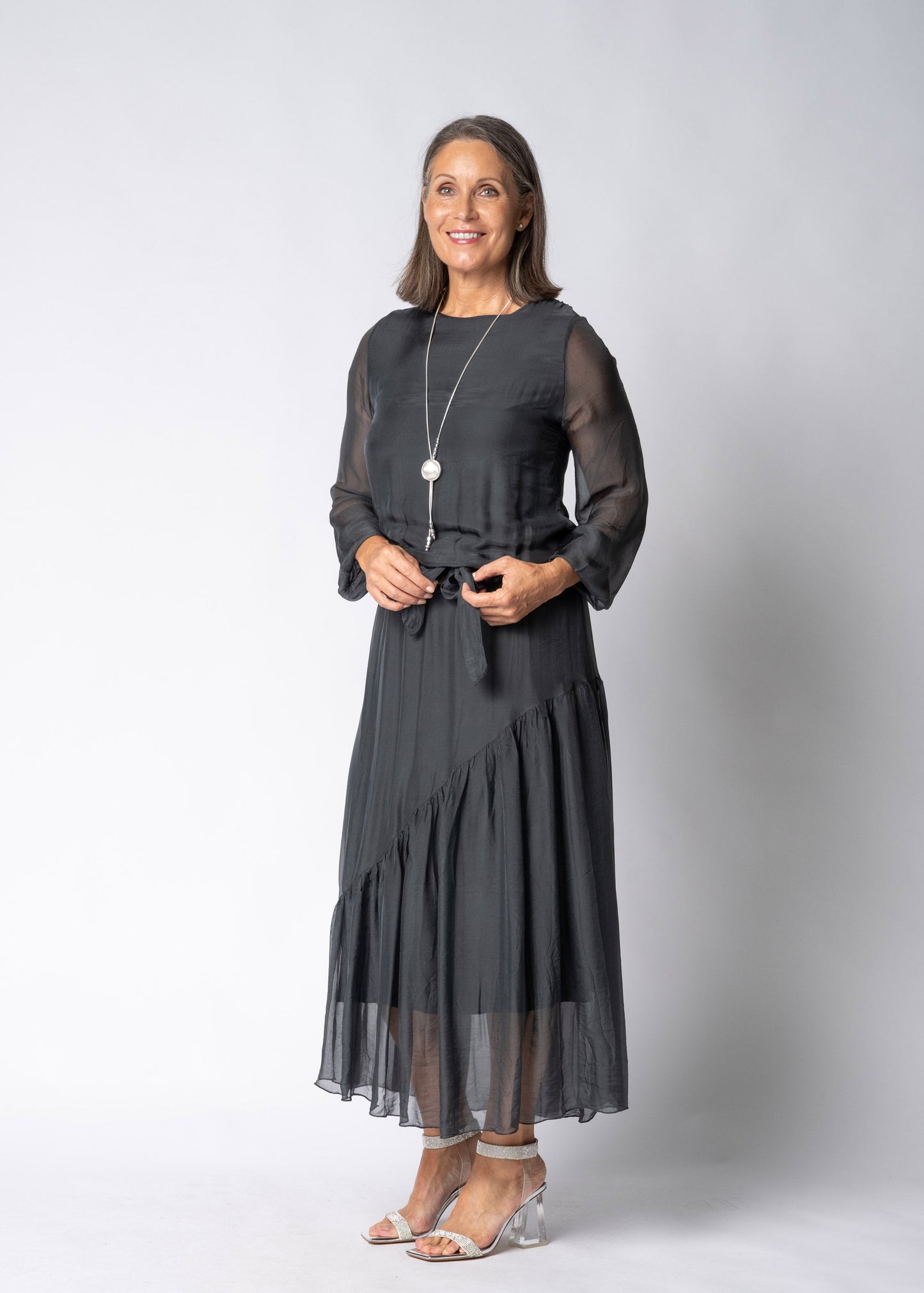 Nerissa Silk Dress in Granite