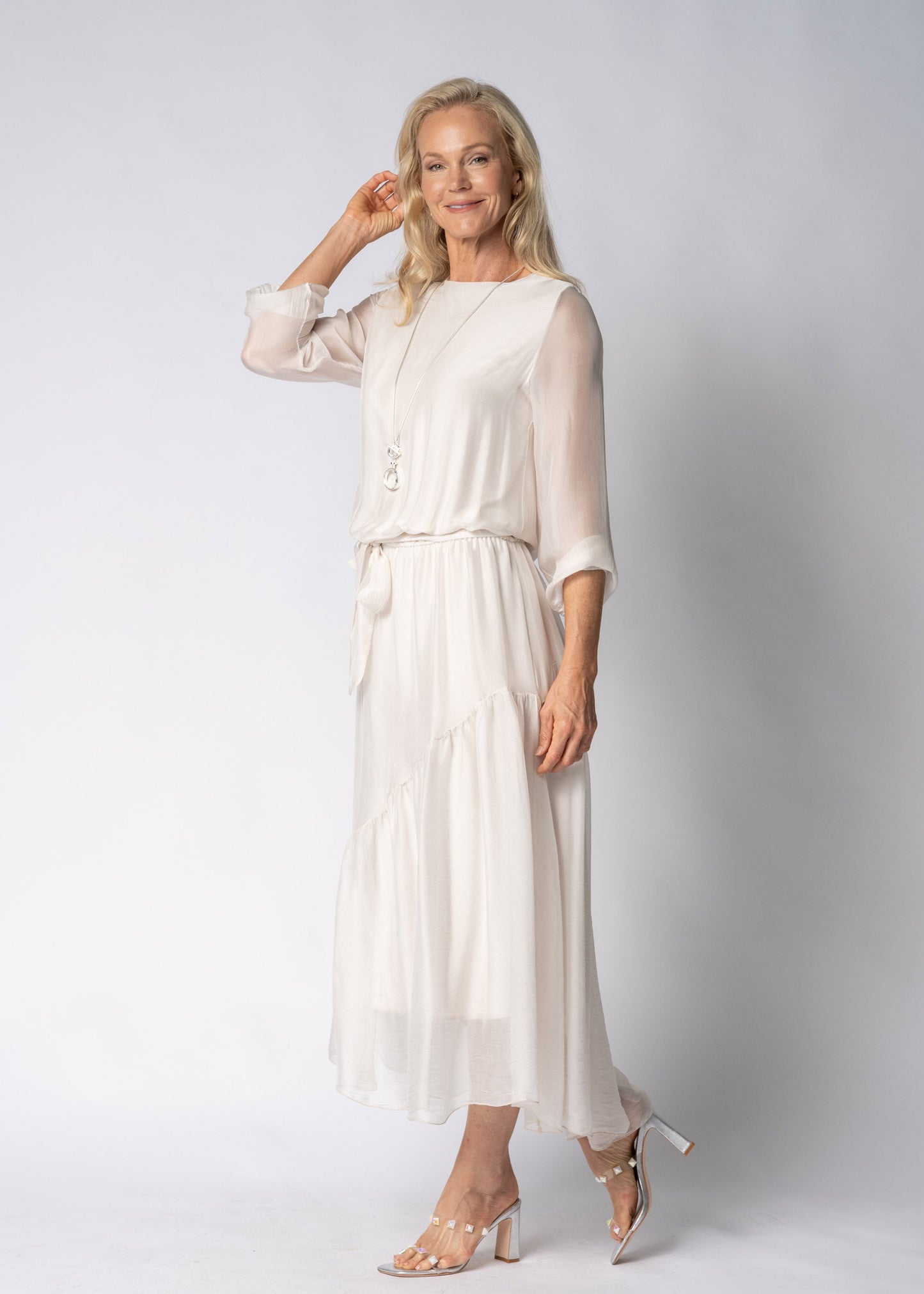 Nerissa Silk Dress in Latte