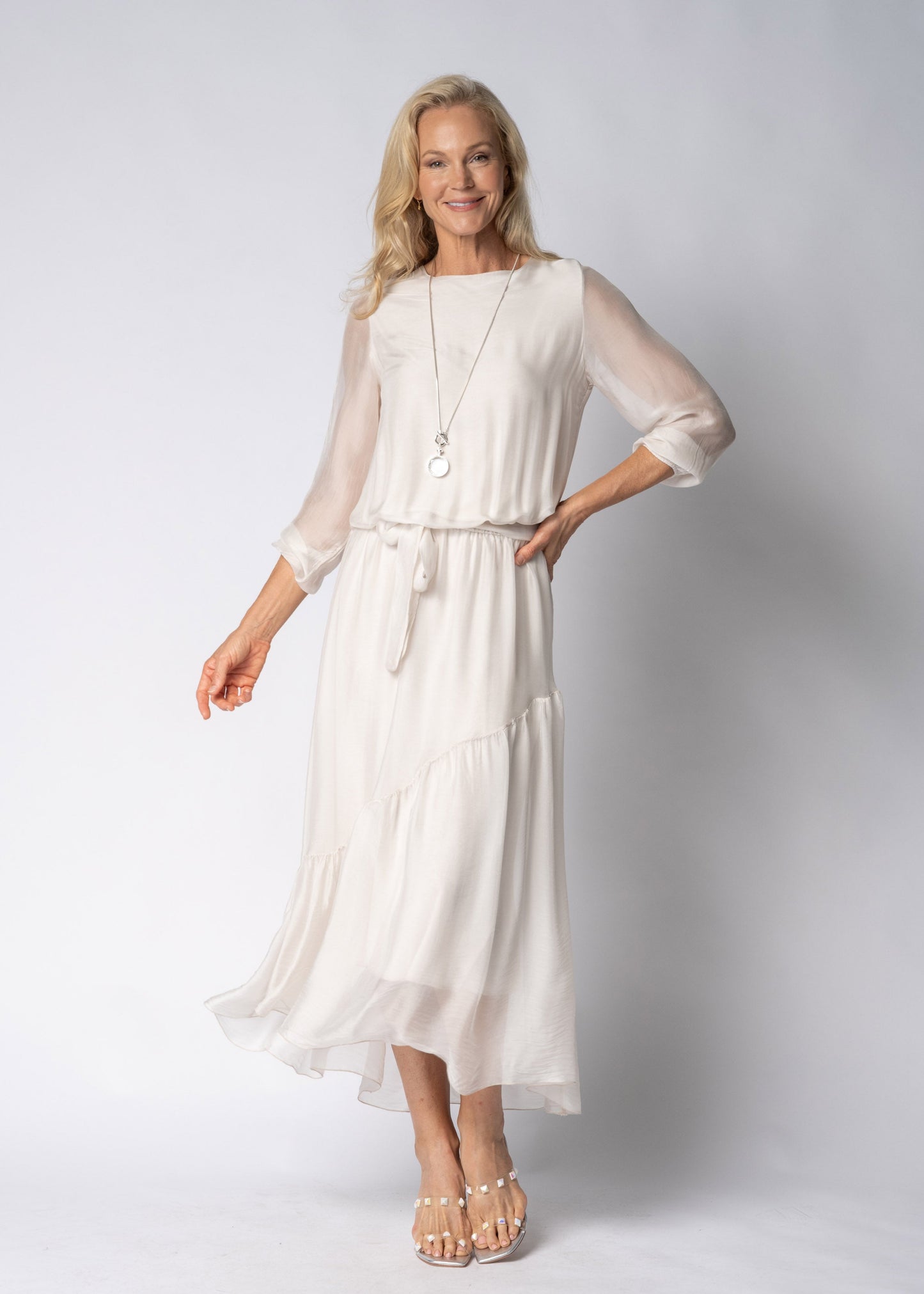 Nerissa Silk Dress in Latte