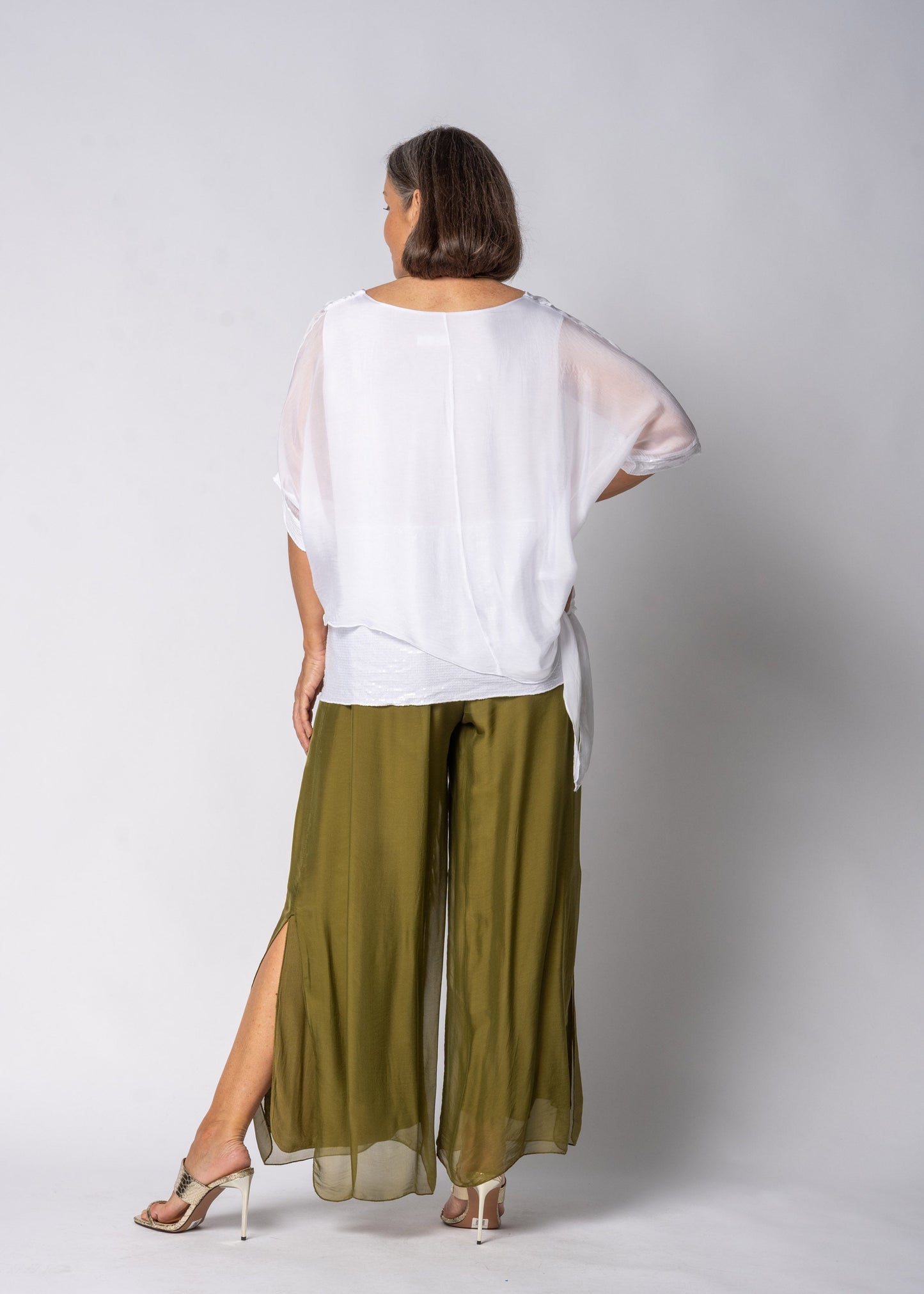 Gia Silk Pants in Green Olive