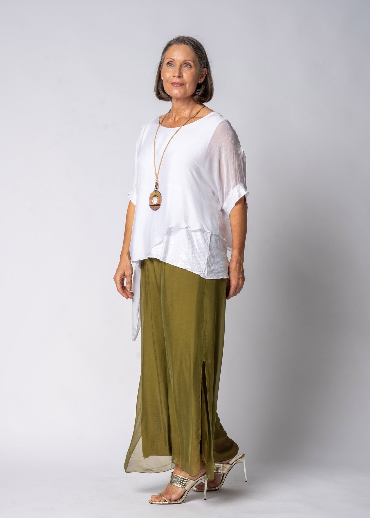 Gia Silk Pants in Green Olive