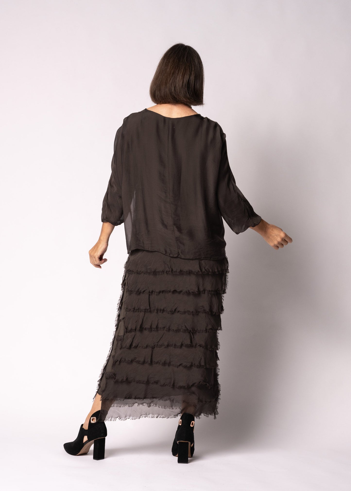 Odette Silk Dress in Chocolate Truffle