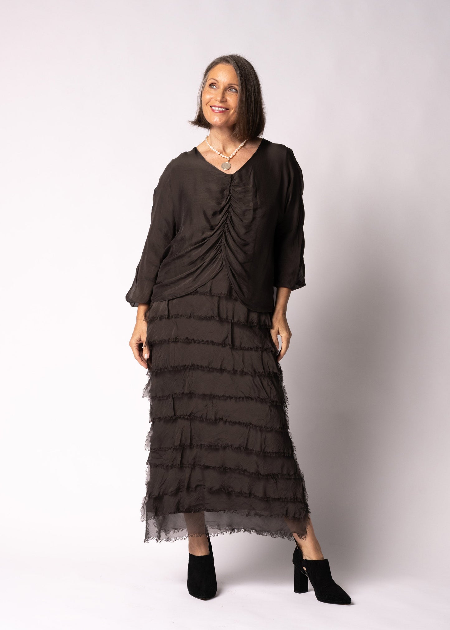 Odette Silk Dress in Chocolate Truffle