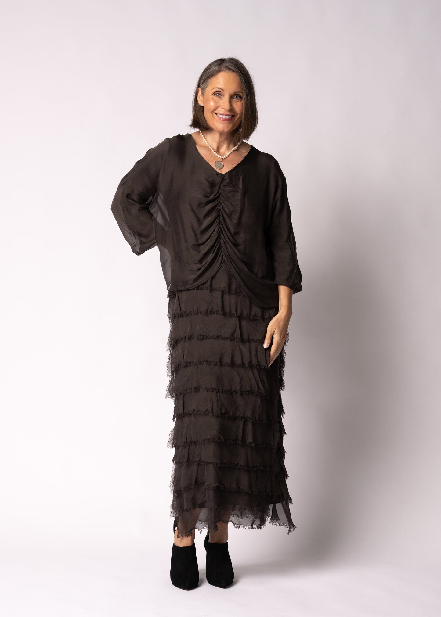 Odette Silk Dress in Chocolate Truffle